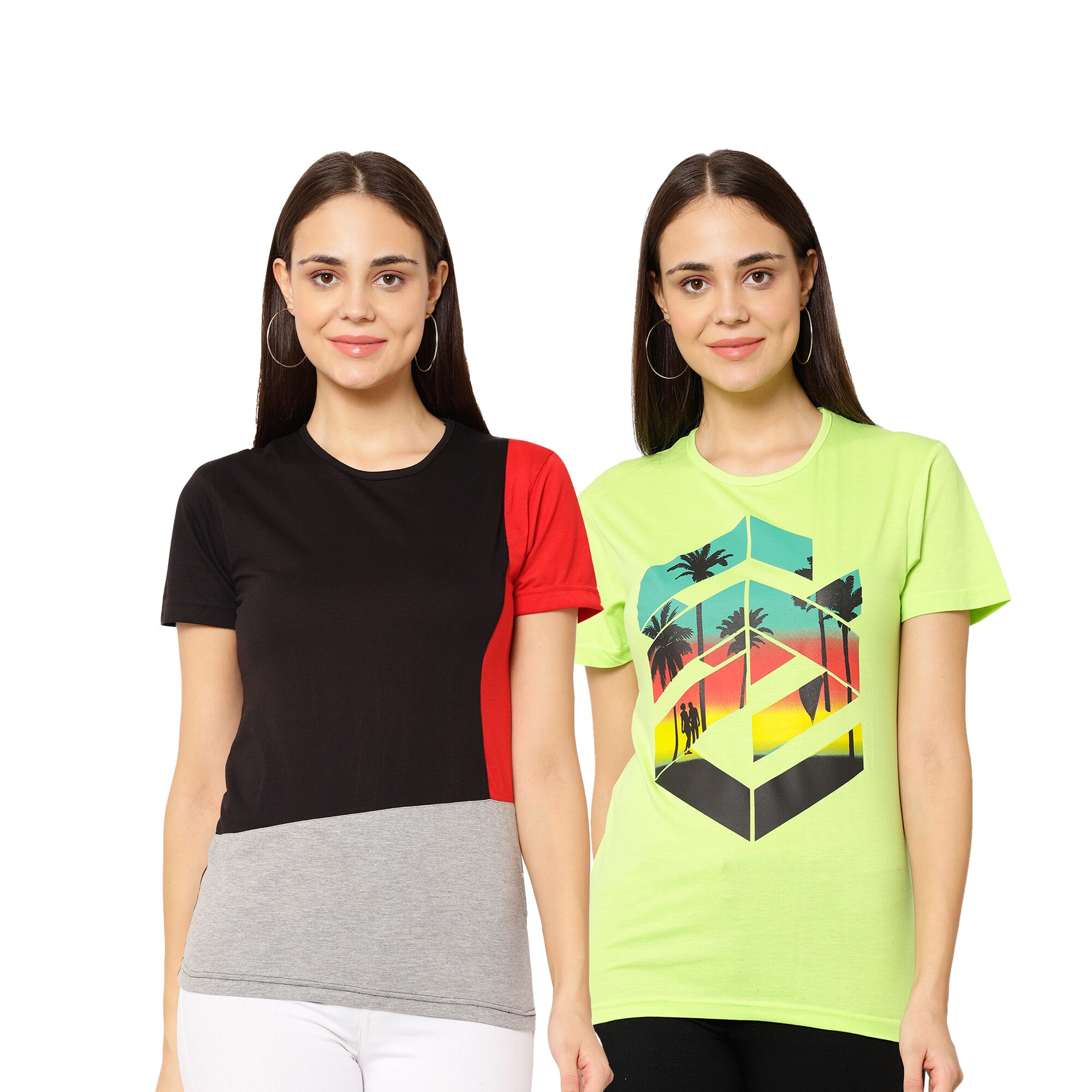 

VIMAL JONNEY Women Multi Regular fit Round neck Cotton T shirt