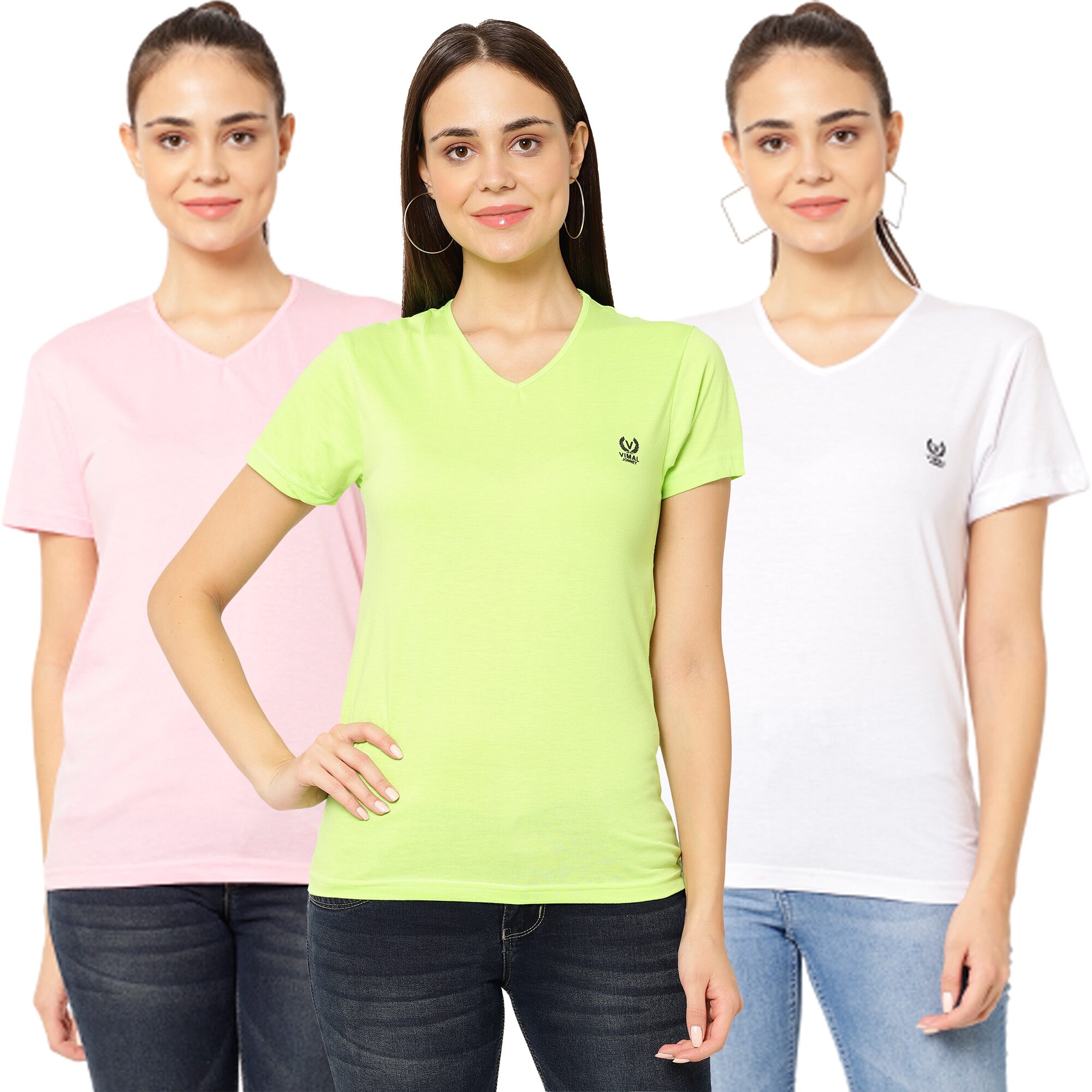 

VIMAL JONNEY Women Multi Regular fit V neck Cotton T shirt