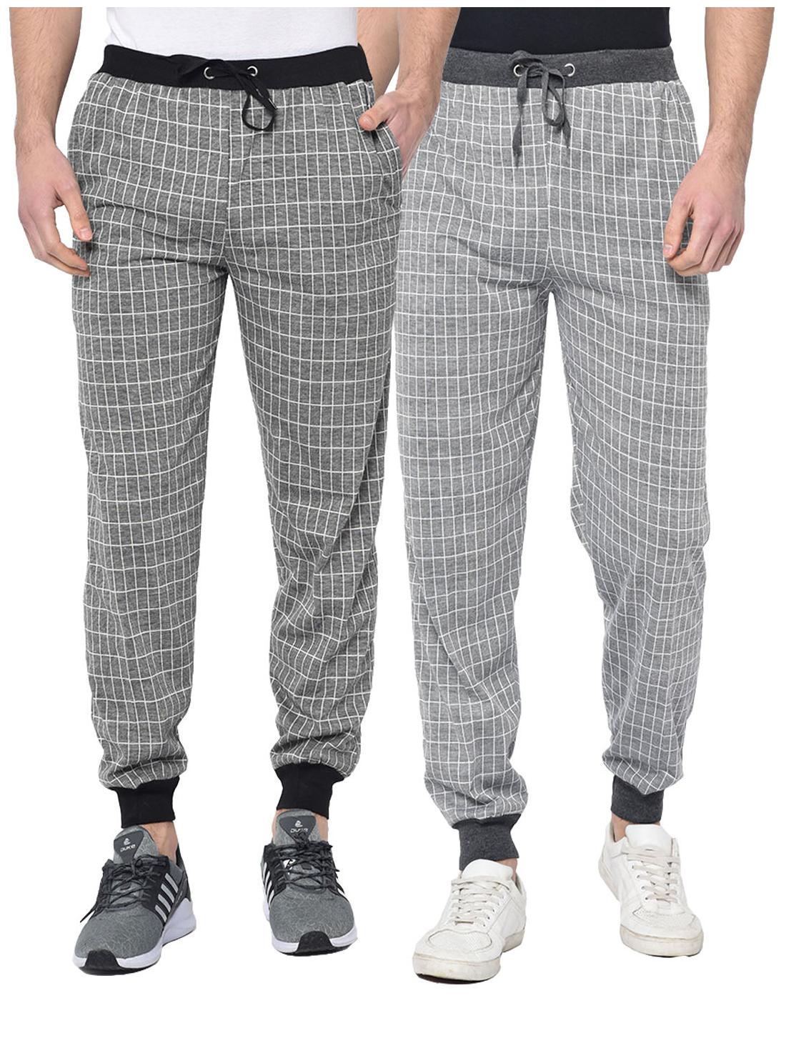 

VIMAL JONNEY Cotton Blend Checkered Grey Joggers For Men