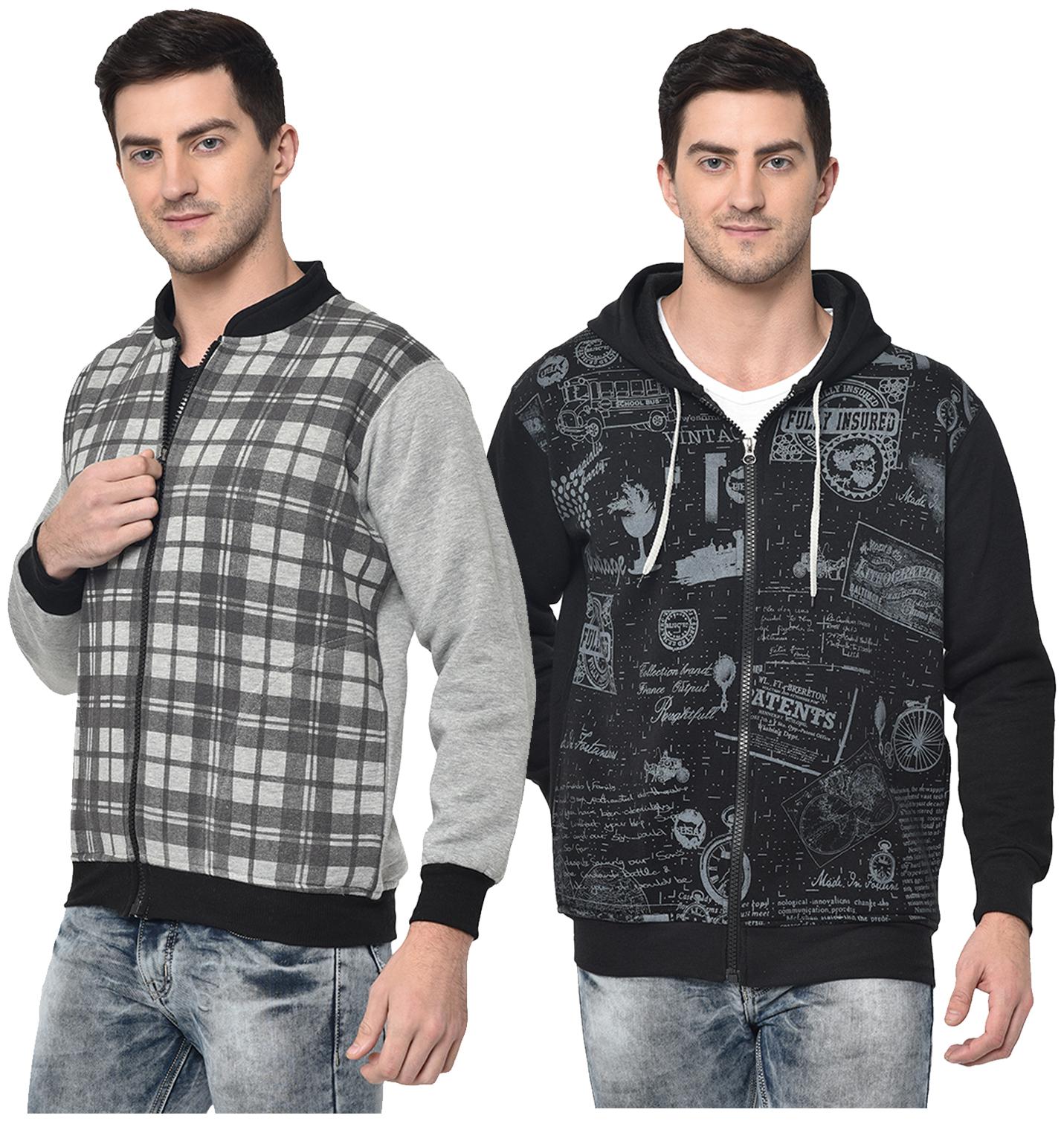 

VIMAL JONNEY Cotton Blend Checked Black Grey Color Sweatshirt For Men (Pack Of 2)