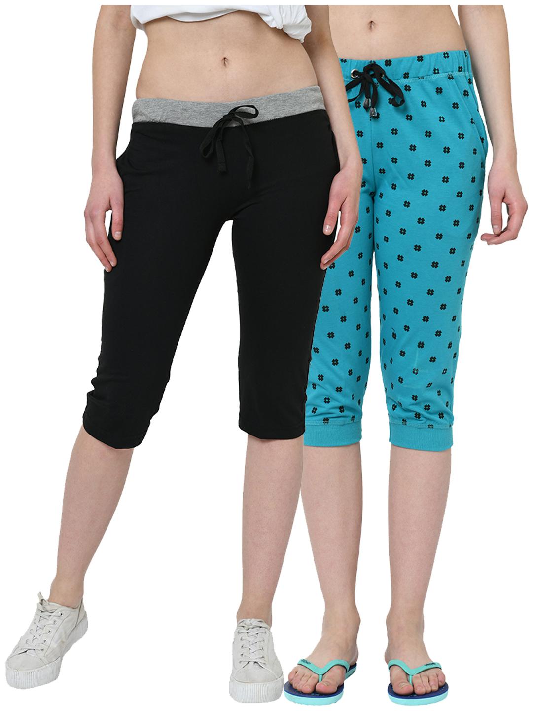 

VIMAL JONNEY Women Printed Regular capri - Black Blue