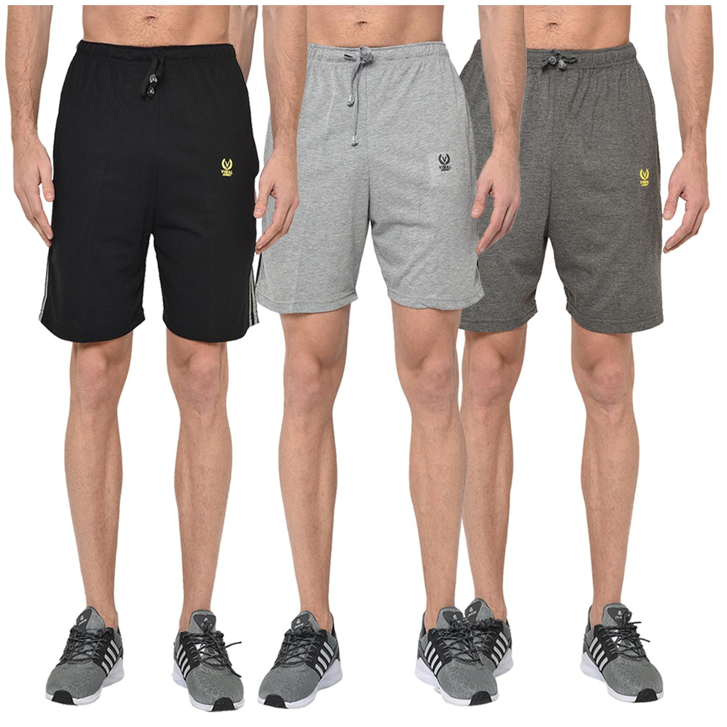 

VIMAL JONNEY Men Black Grey Regular Fit Regular Shorts