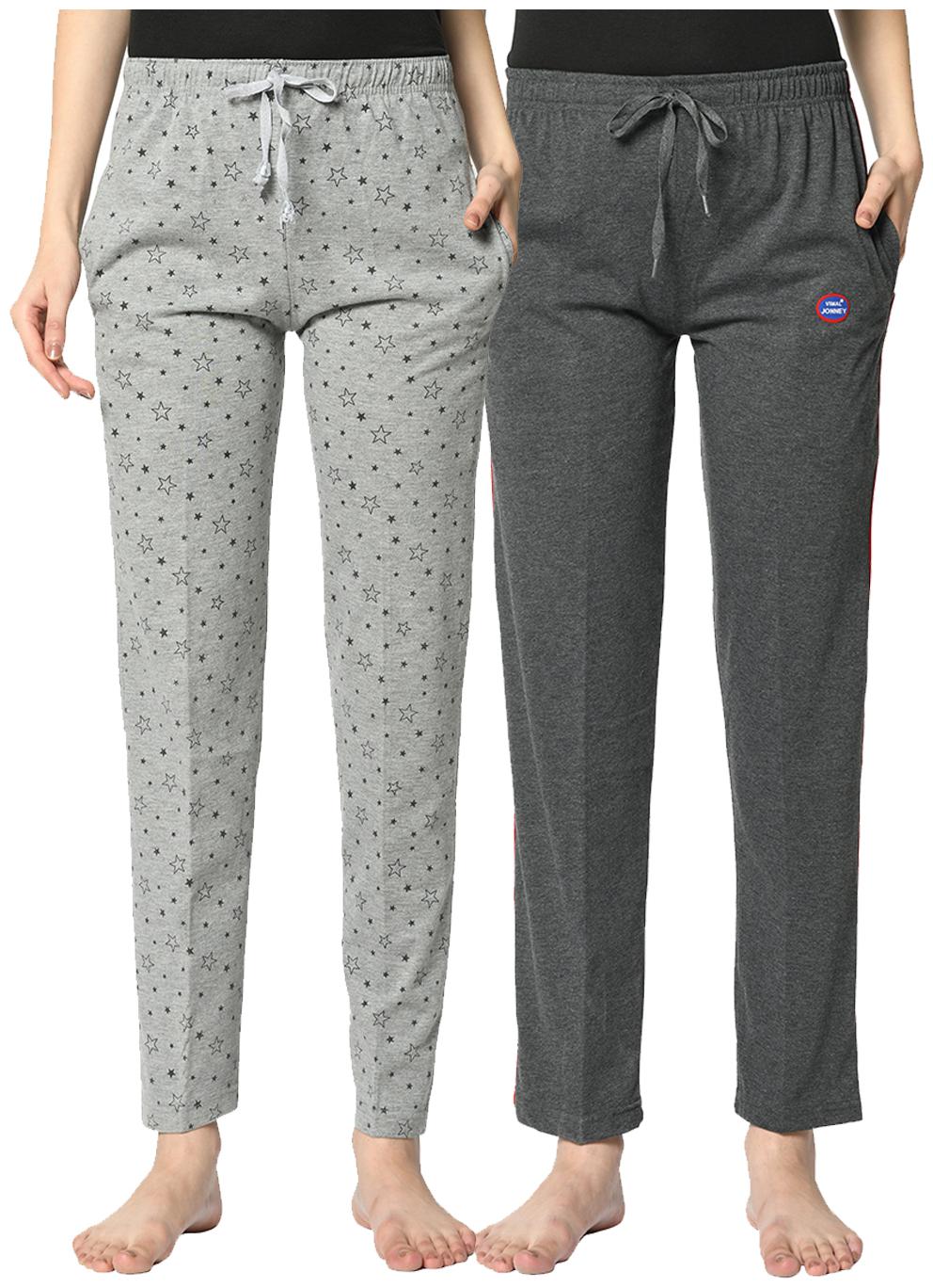 

VIMAL JONNEY Cotton Blend Printed Grey Color Track Pants For Women (Pack Of 2)