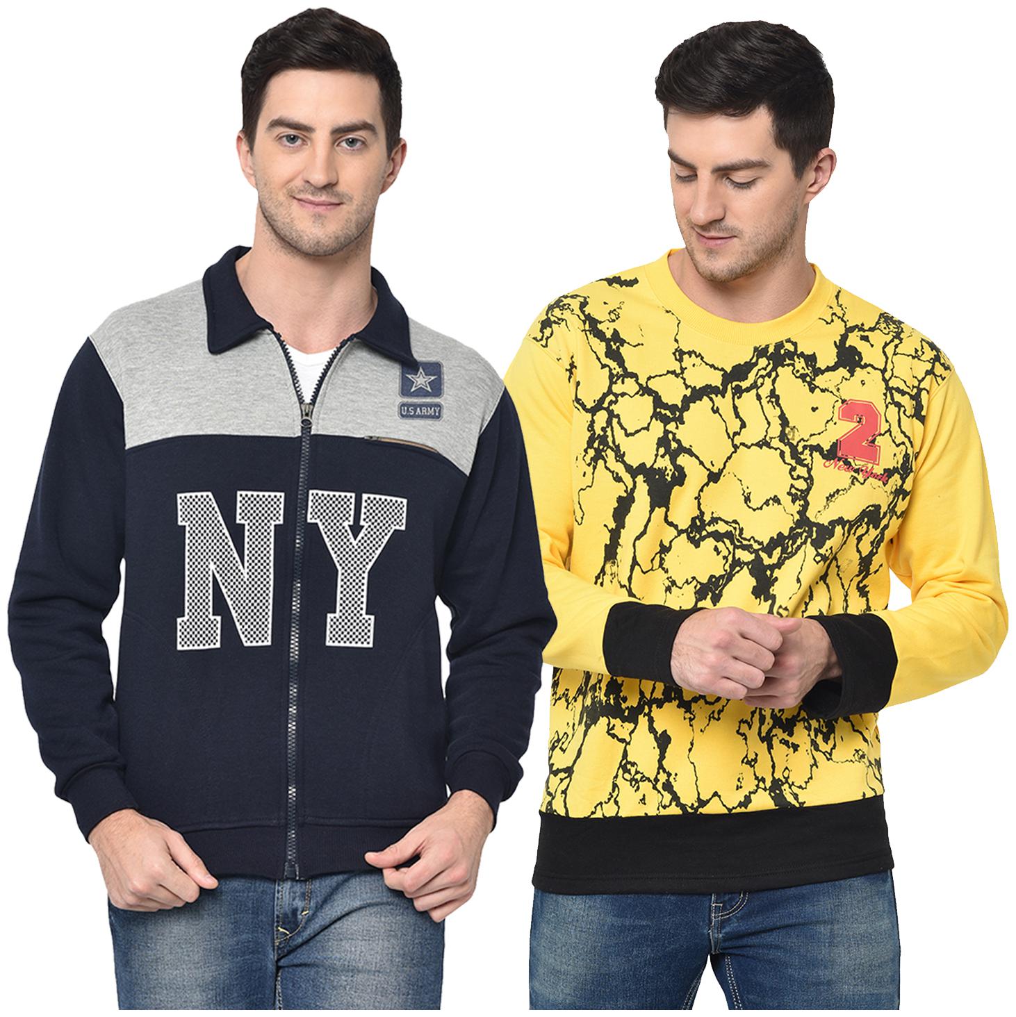 

VIMAL JONNEY Men Blue Yellow Round neck Sweatshirt