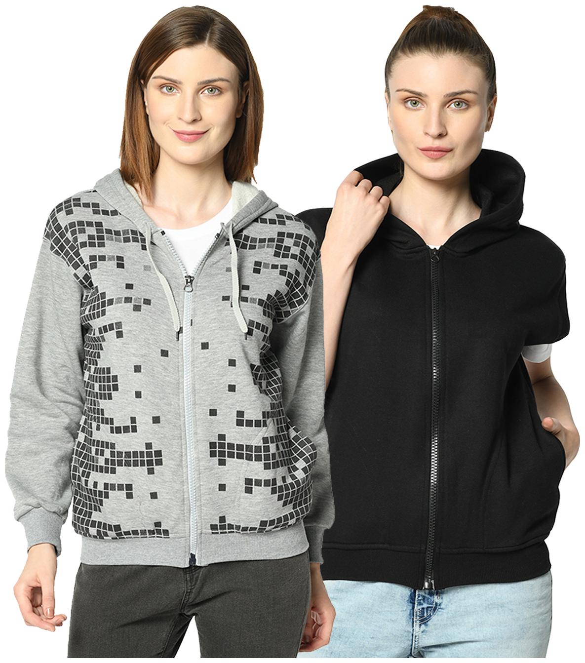 

VIMAL JONNEY Women Printed Hoodie - Black Grey