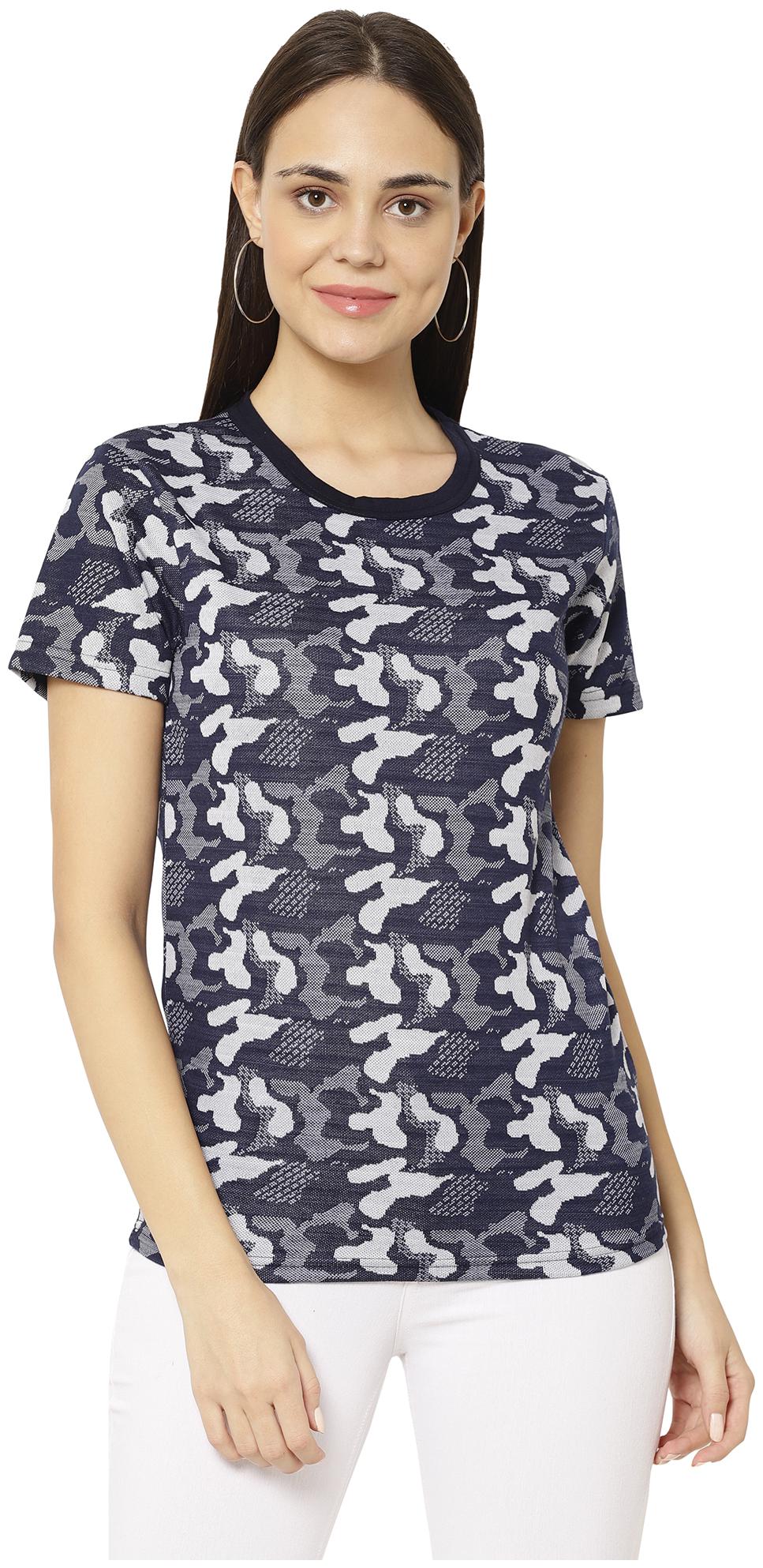 

VIMAL JONNEY Women Blended Camouflage T Shirt Navy Blue