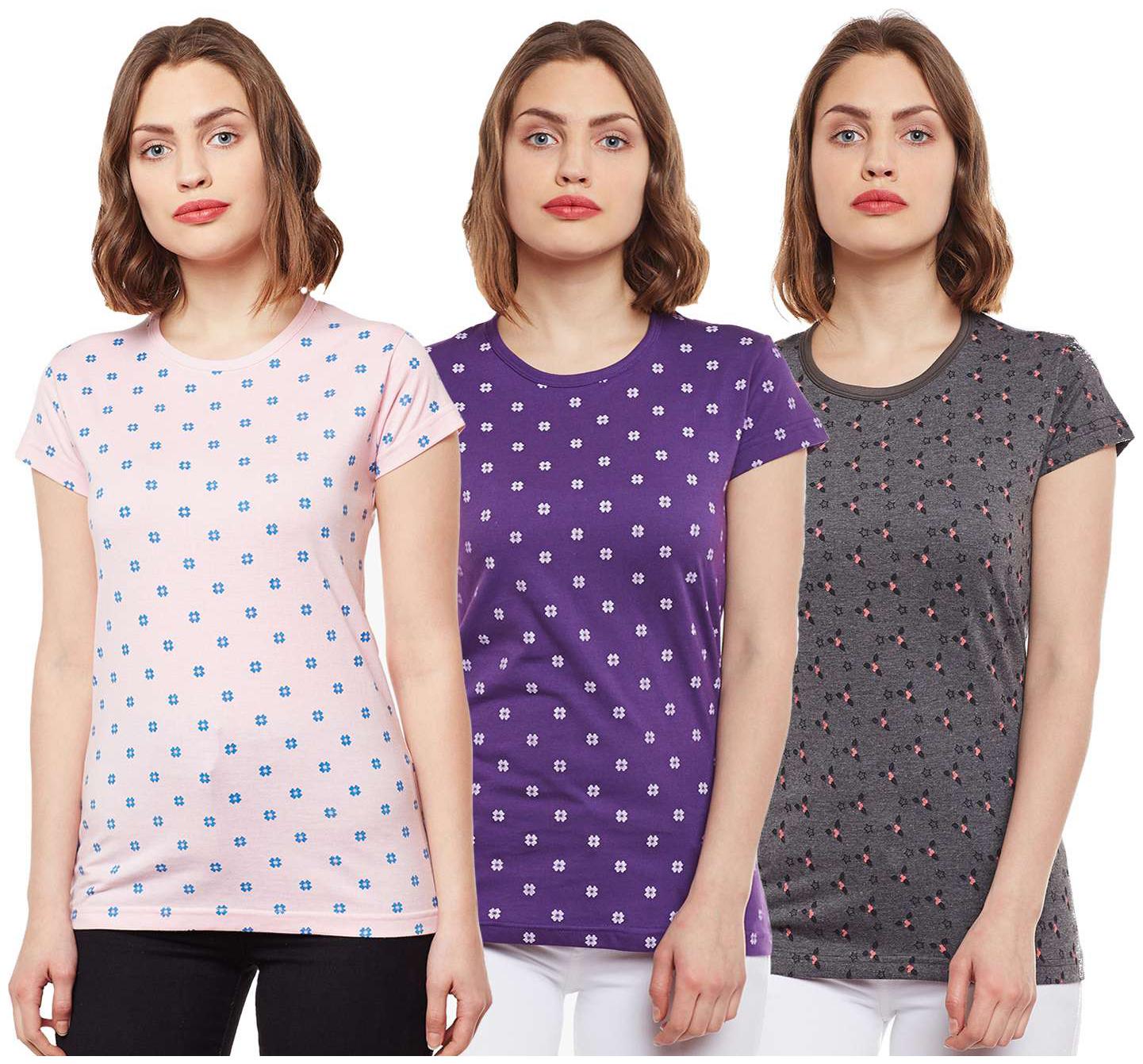 

VIMAL JONNEY Women Multi Regular fit Round neck Cotton T shirt
