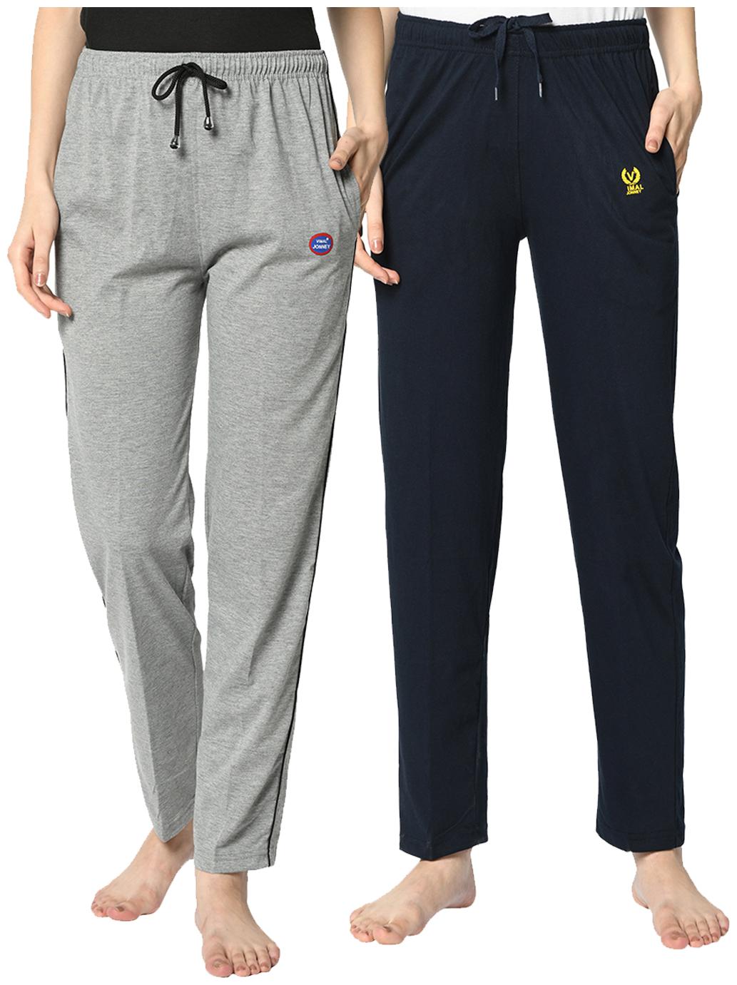 

VIMAL JONNEY Cotton Blend Solid Grey Blue Color Track Pants For Women (Pack Of 2)