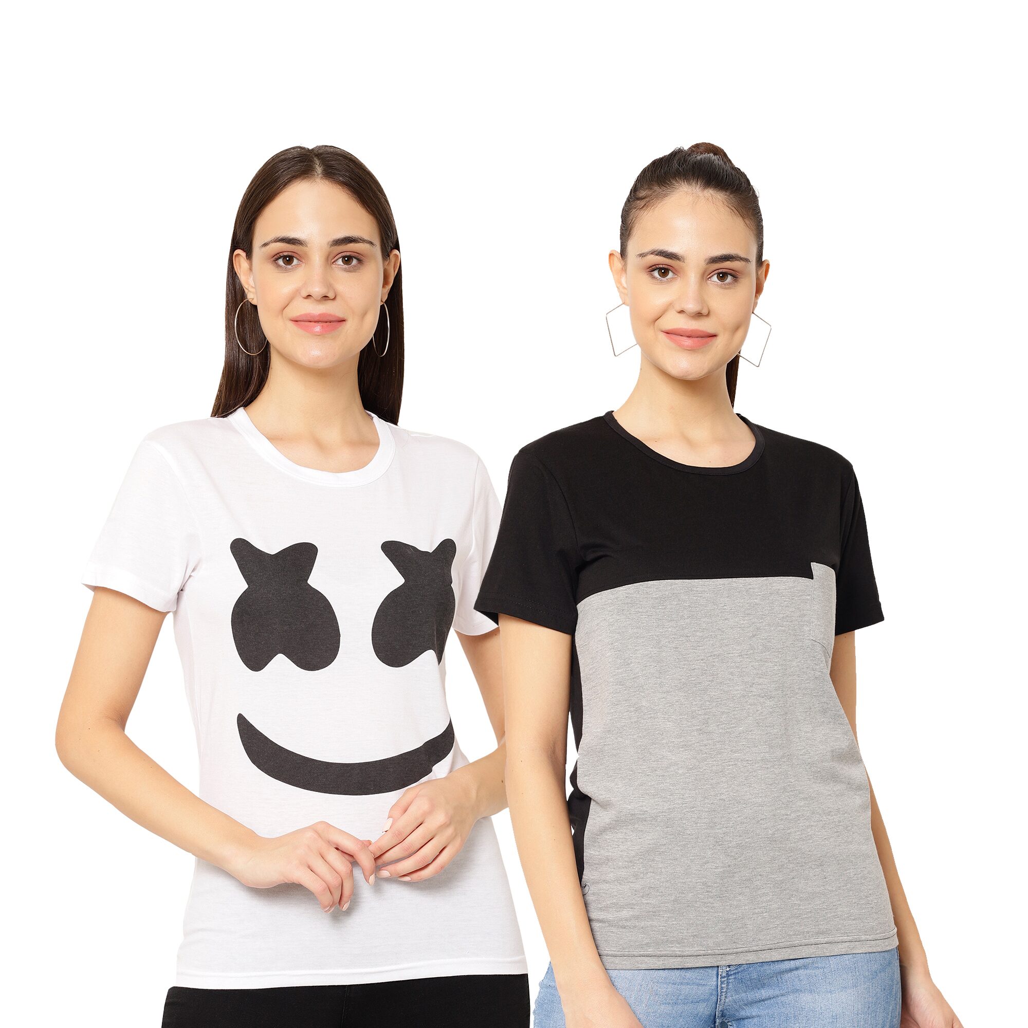 

VIMAL JONNEY Women Multi Regular fit Round neck Cotton blend T shirt
