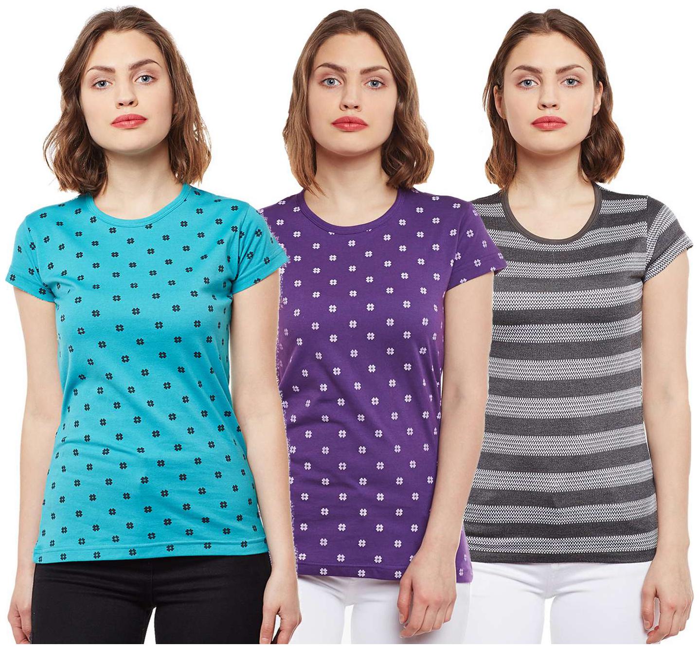 

VIMAL JONNEY Women Multi Regular fit Round neck Cotton T shirt