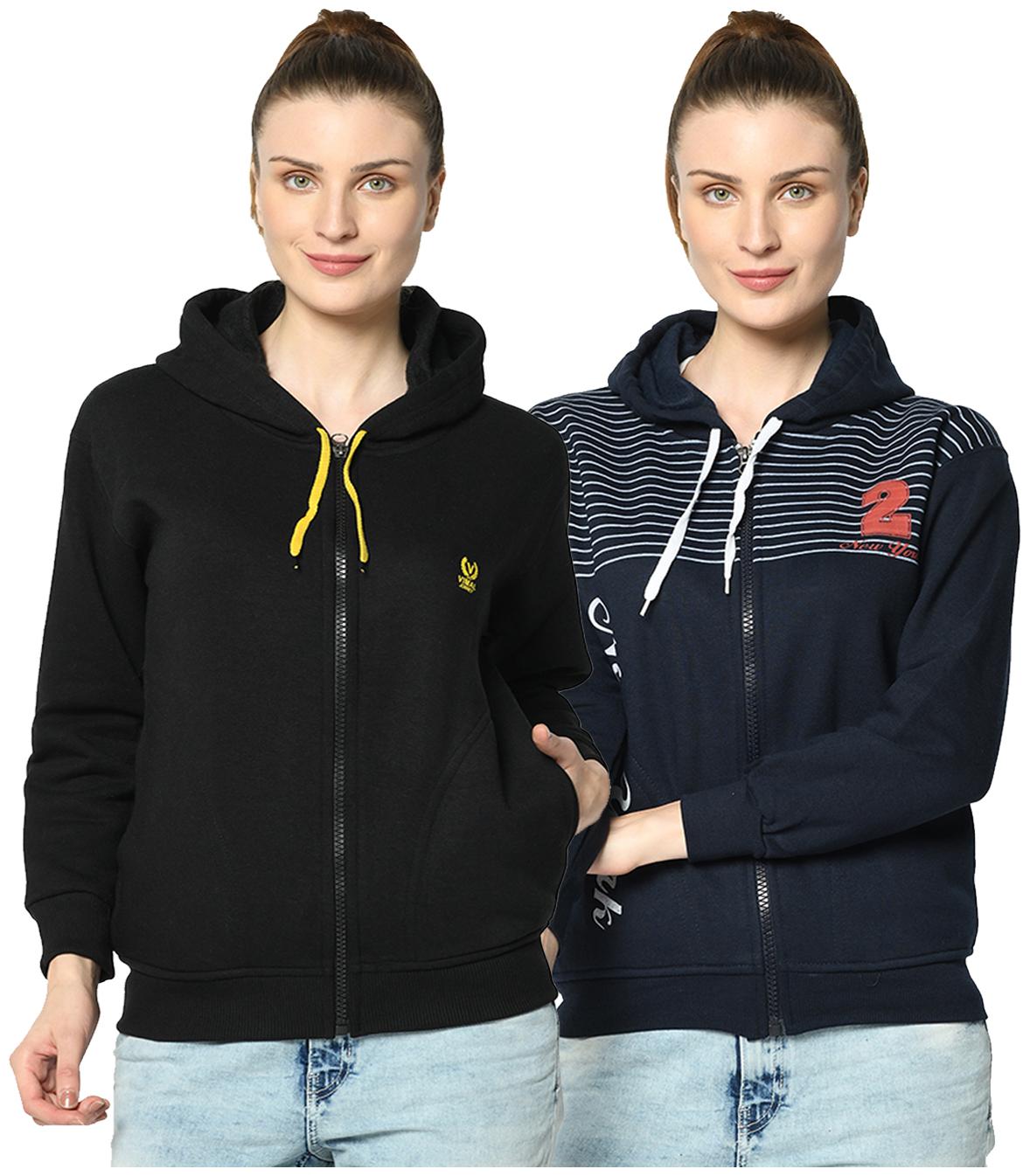 

VIMAL JONNEY Women Solid Hoodie - Blue Black