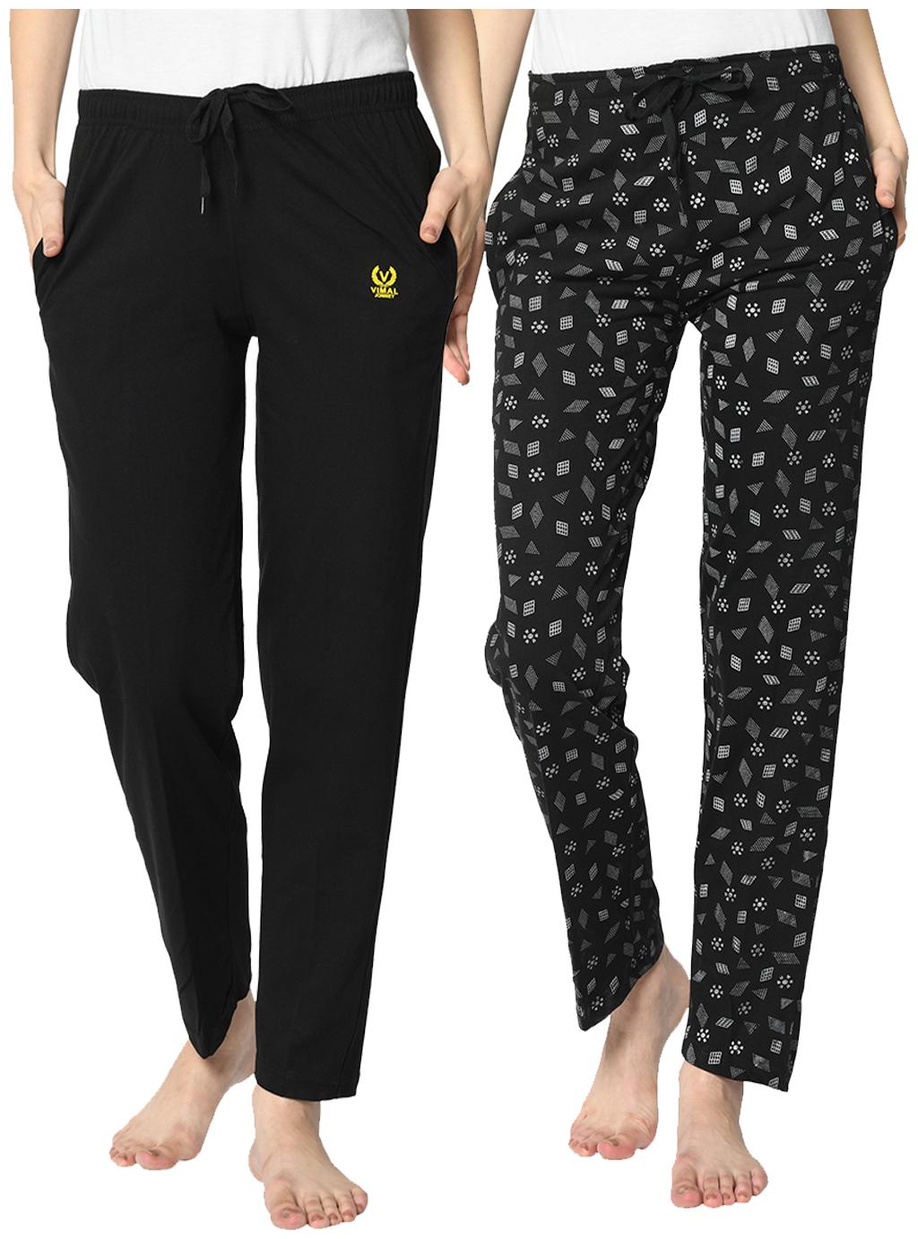 

VIMAL JONNEY Cotton Blend Printed Black Color Track Pants For Women (Pack Of 2)