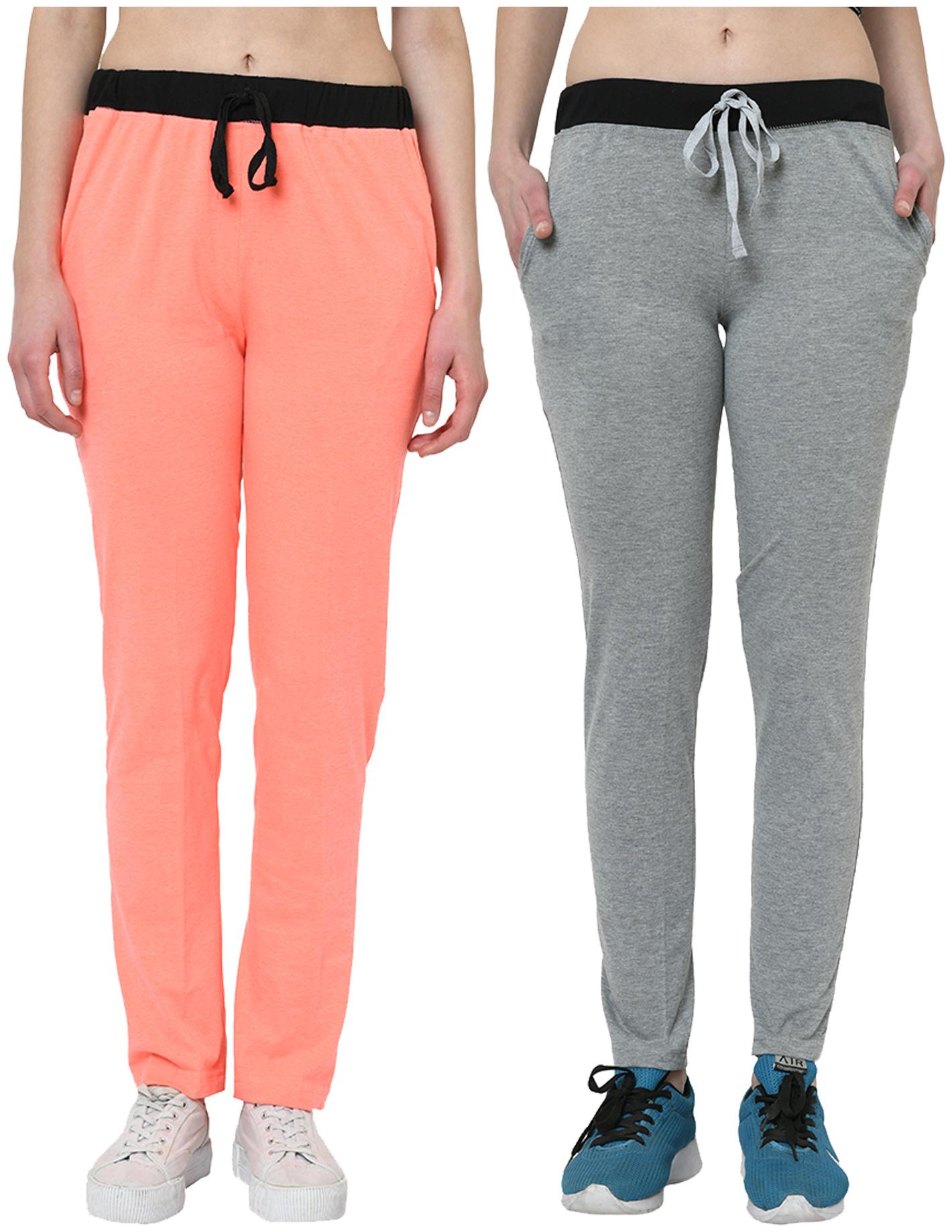 

VIMAL JONNEY Women Cotton Blend Solid Peach Grey Track Pants