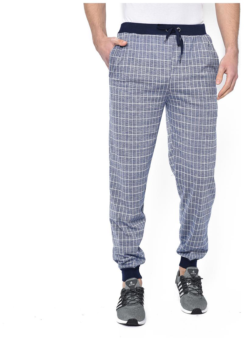

Vimal Jonney Cotton Blend Checked Blue Joggers For Men