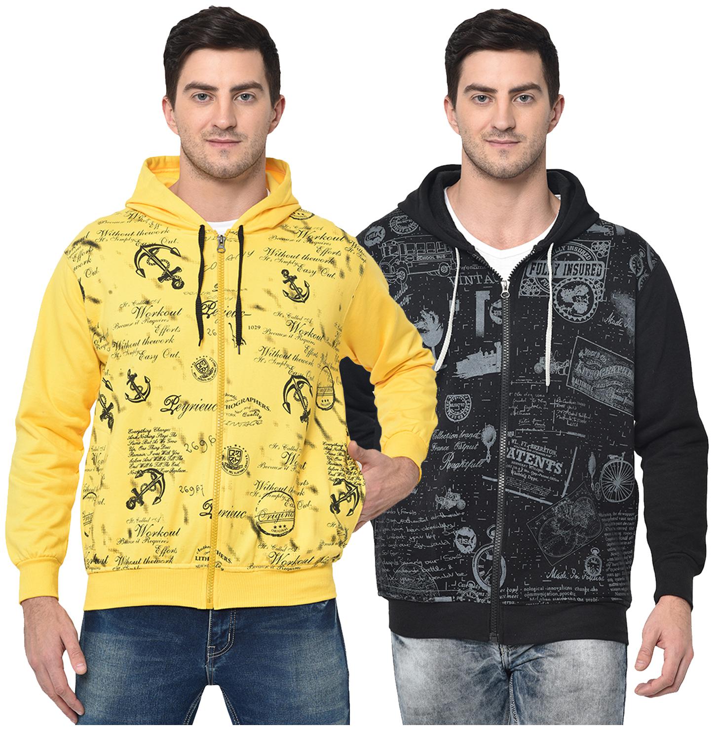 

VIMAL JONNEY Men Yellow Black Hooded Hoodie