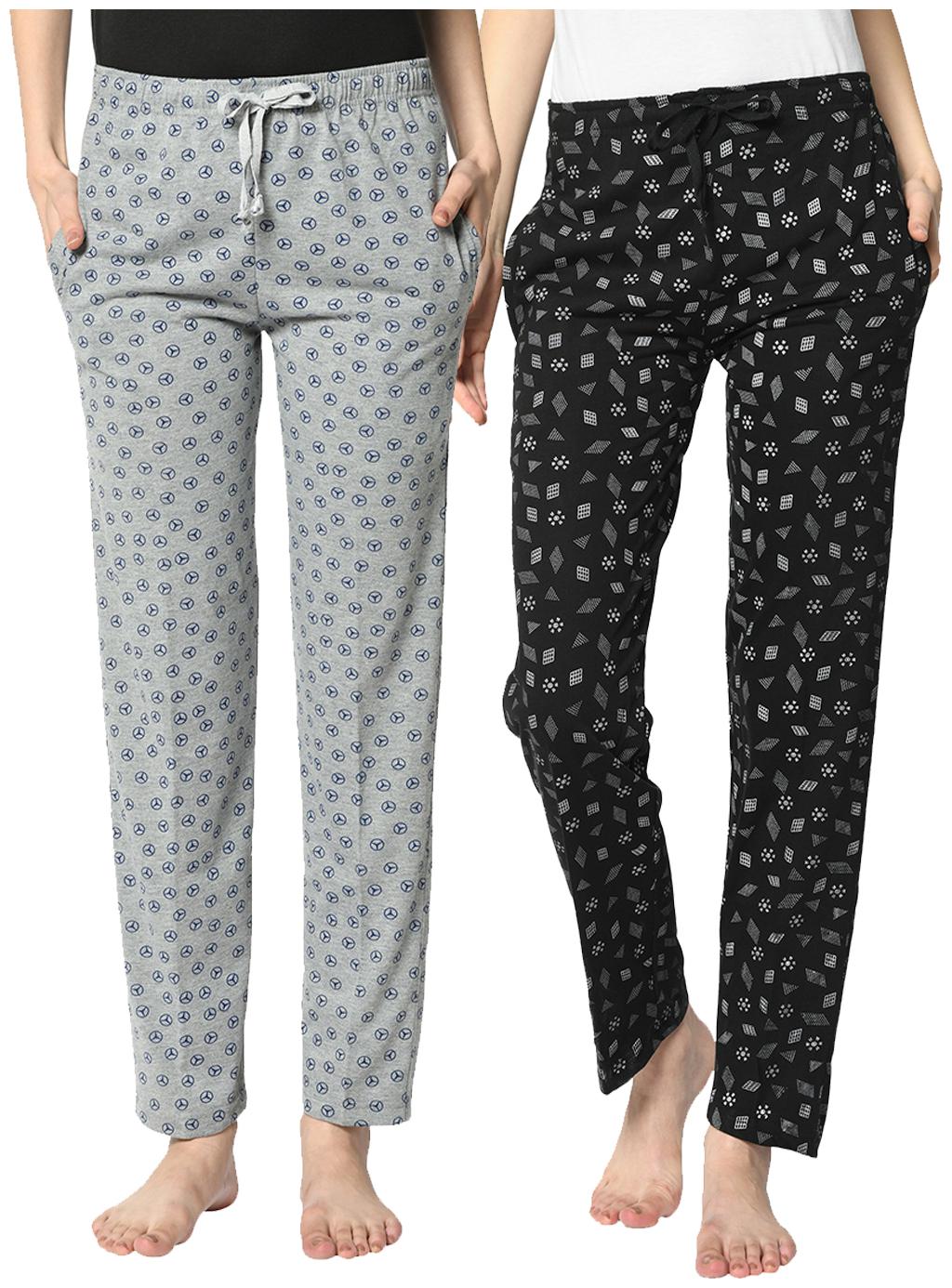 

VIMAL JONNEY Cotton Blend Printed Black Grey Color Track Pants For Women (Pack Of 2)