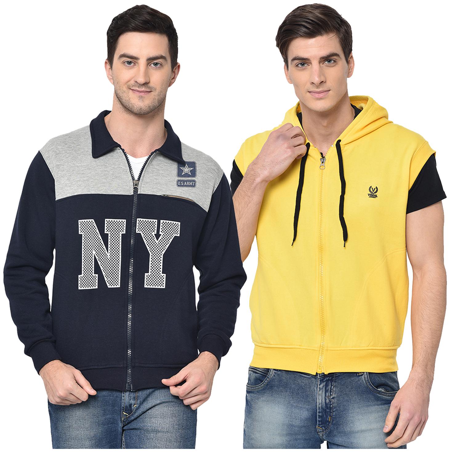 

VIMAL JONNEY Men Blue Yellow Hooded Hoodie