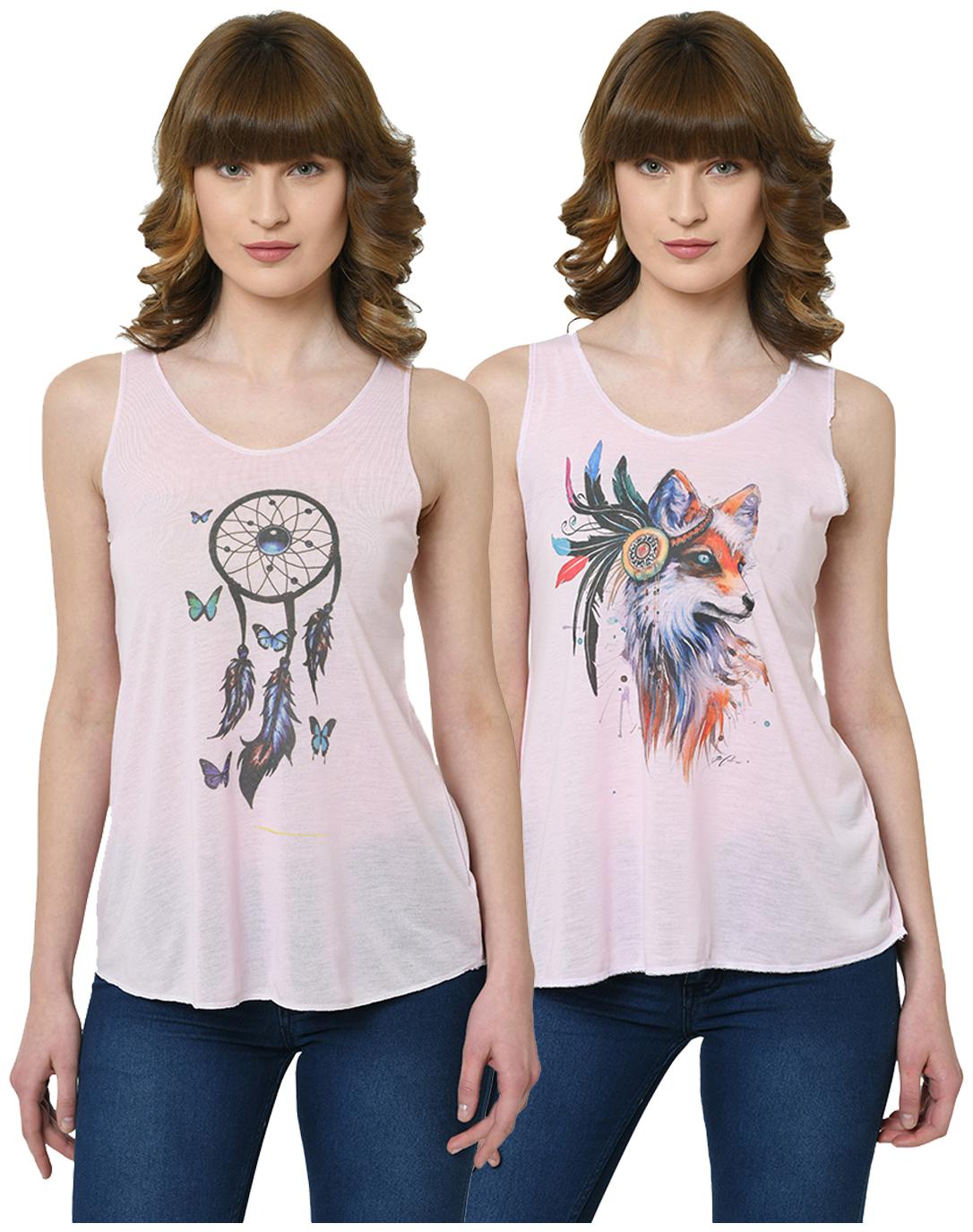 

VIMAL JONNEY Women Pink Regular fit U neck Polyester Tank top
