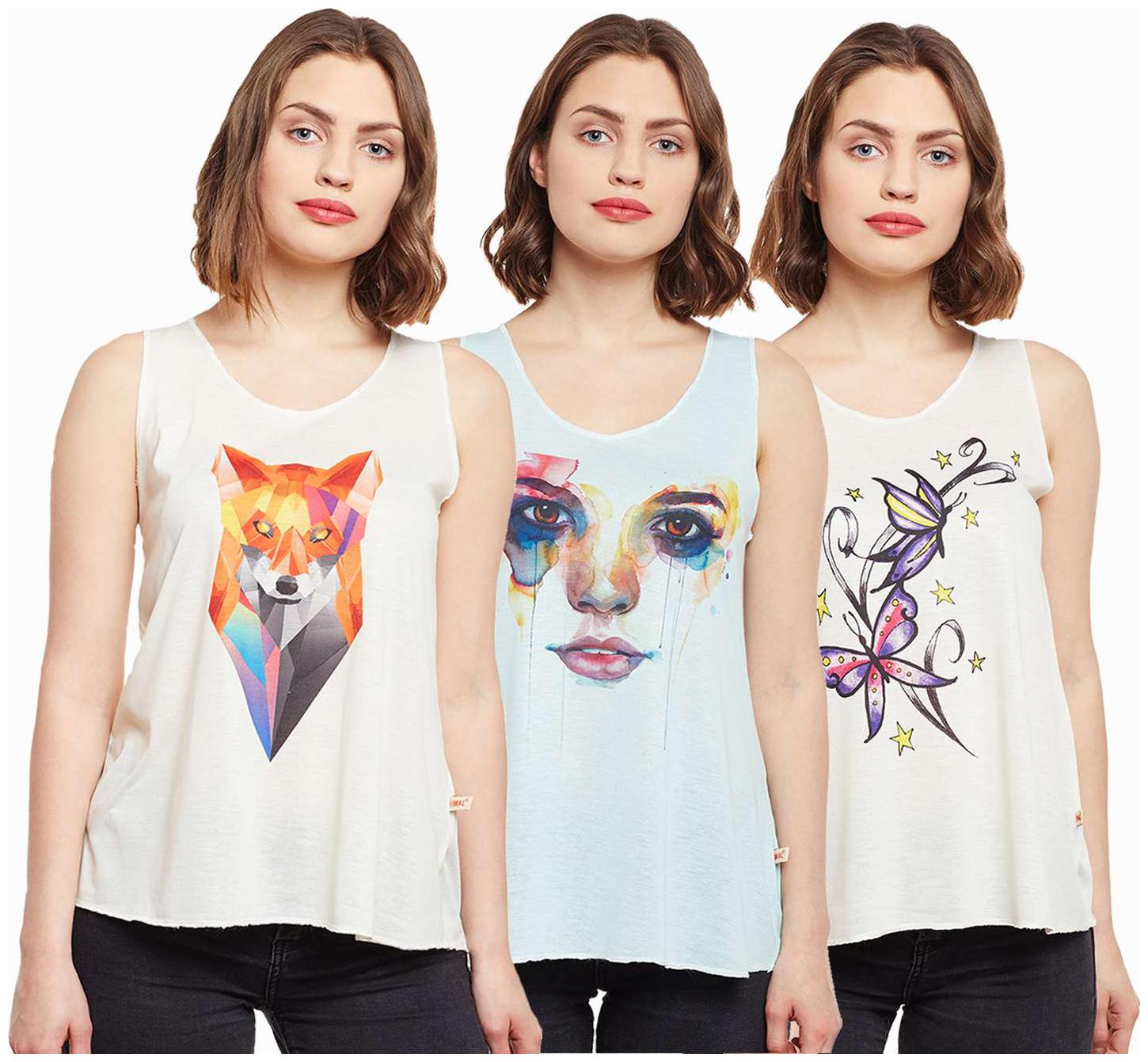 

Vimal Jonney Multicolor Cotton Tops Women(Pack Of 3)