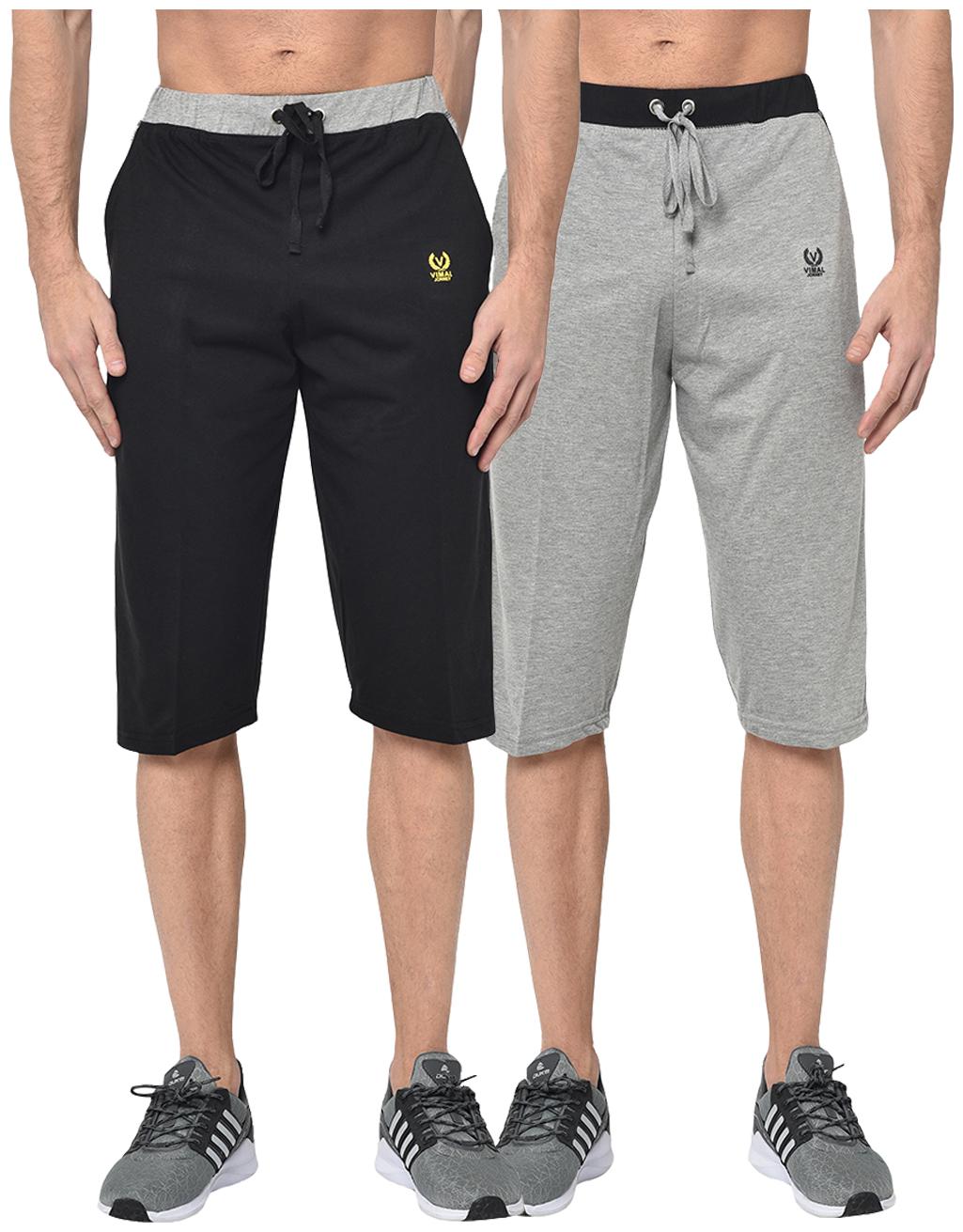 

VIMAL JONNEY Men Grey Black Regular Fit Regular Shorts