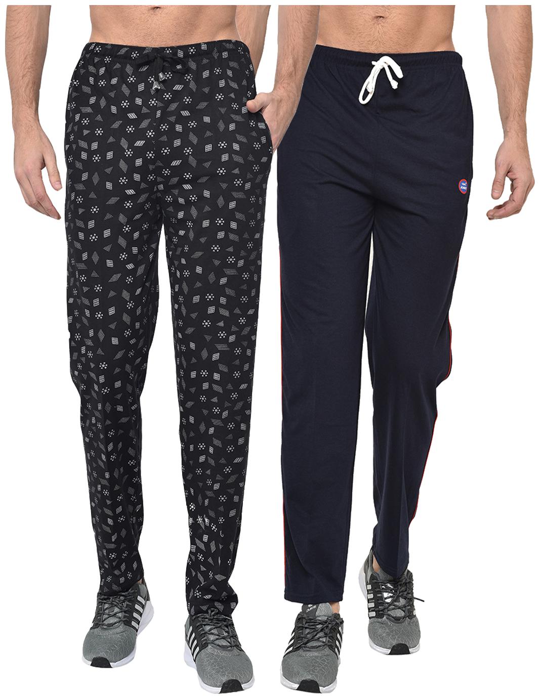 

VIMAL JONNEY Cotton Blend Printed Black Navy Blue Track Pants For Men