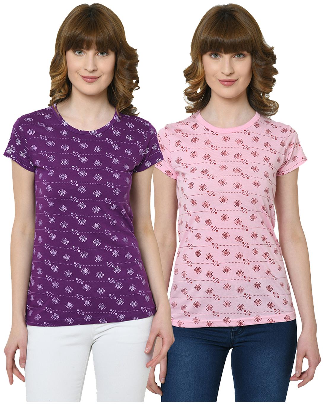 

VIMAL JONNEY Women Purple Pink Regular fit Round neck Cotton T shirt