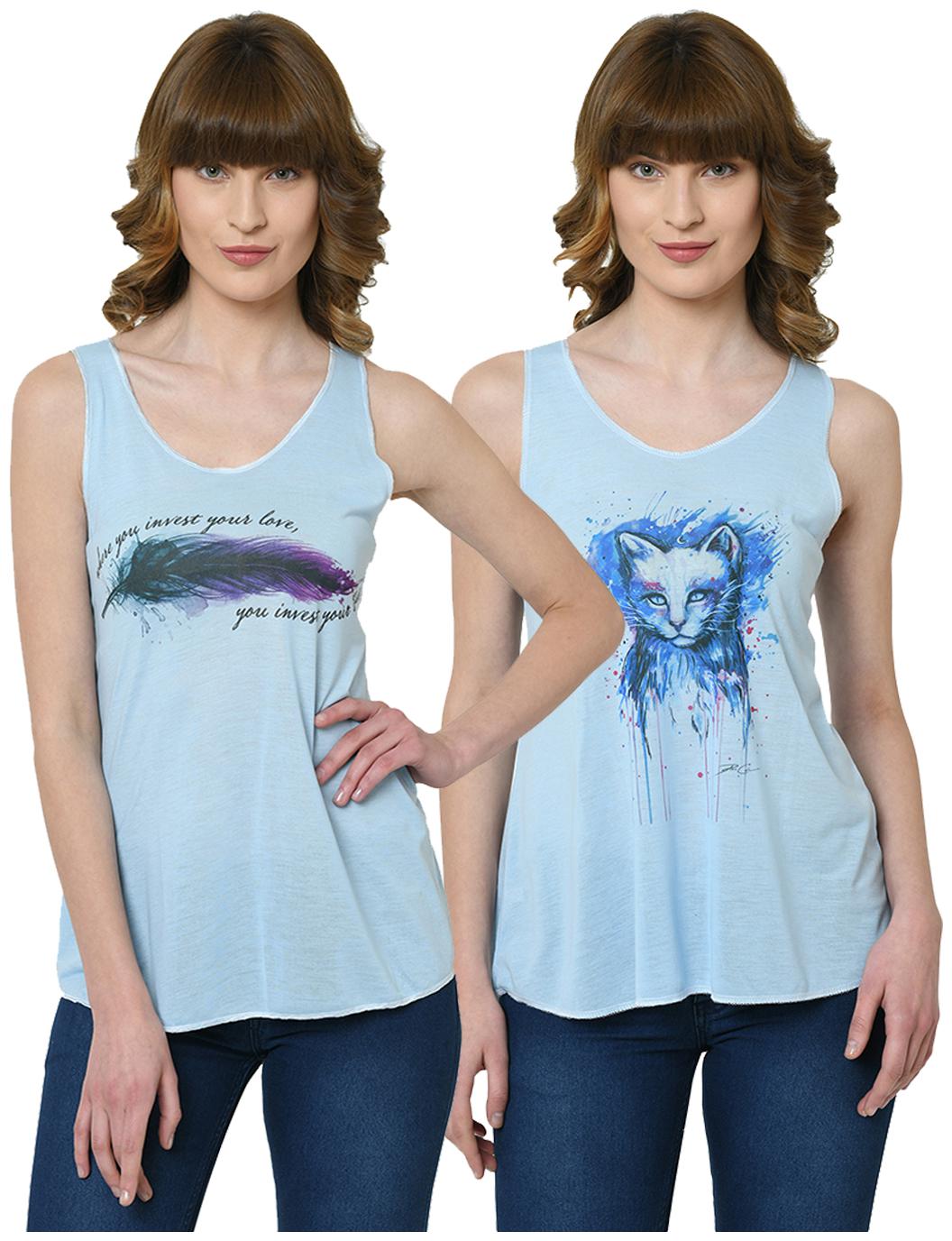

VIMAL JONNEY Women Blue Regular fit U neck Polyester Tank top