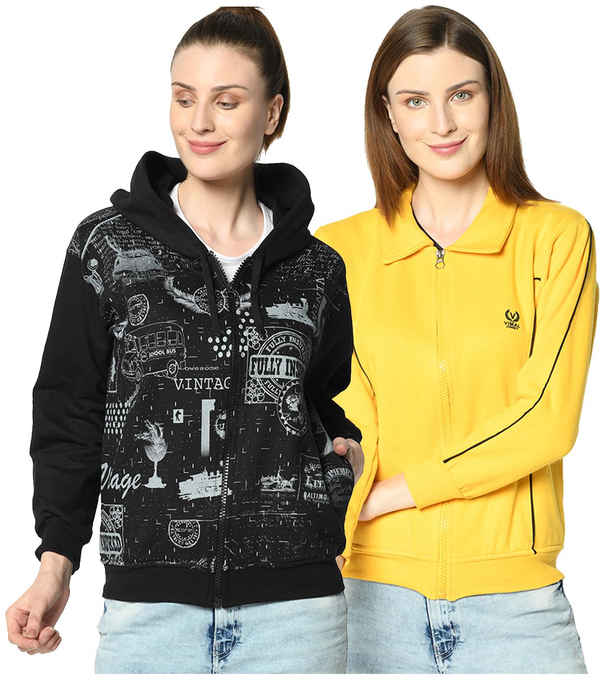 

VIMAL JONNEY Women Printed Hoodie - Black Yellow