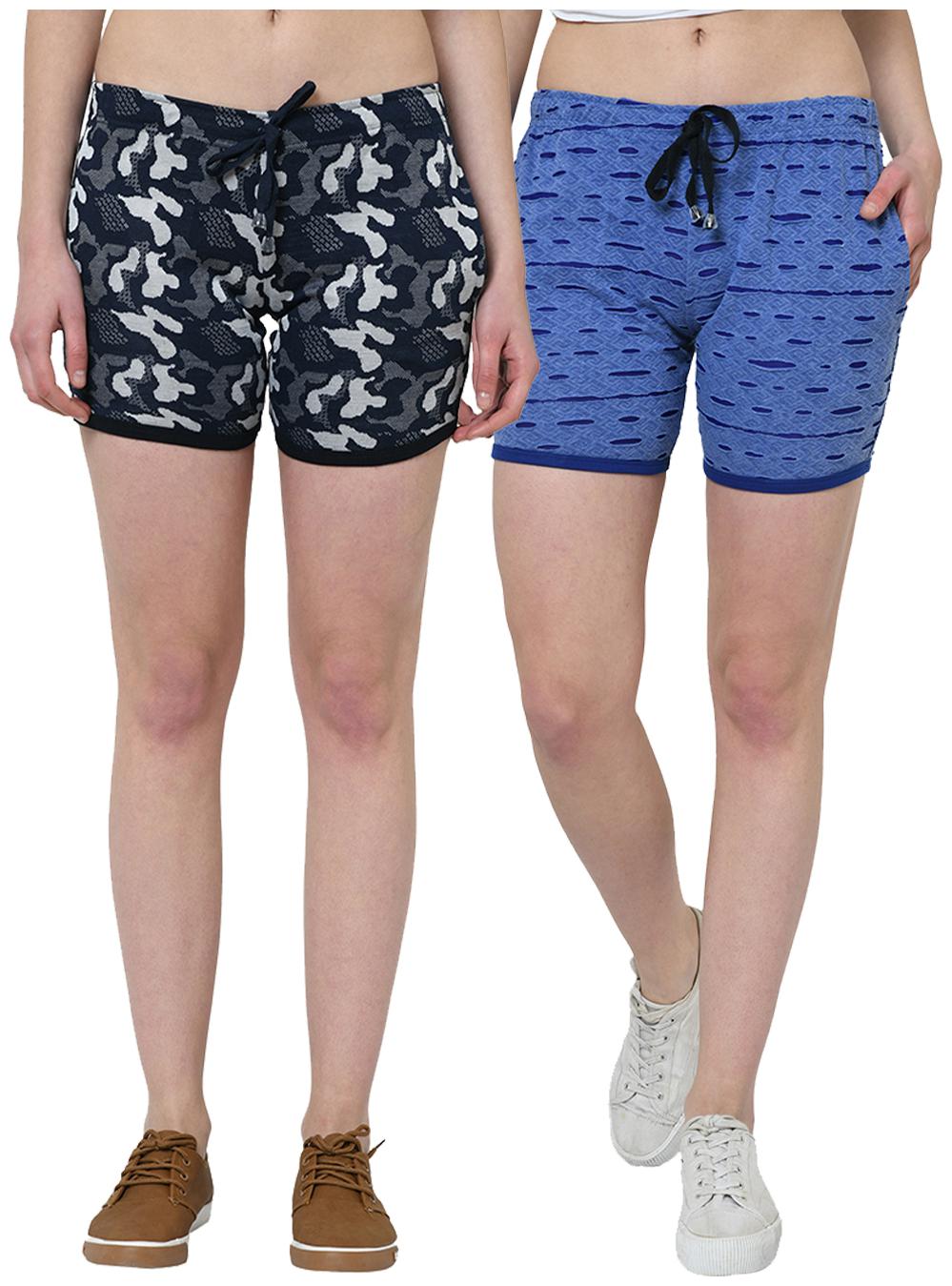 

VIMAL JONNEY Women Cotton Self Design Navy Blue Blue Regular Shorts