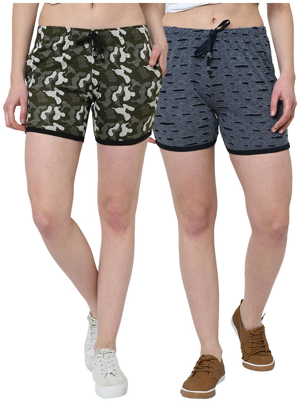 

VIMAL JONNEY Women Cotton Self Design Olive Navy Blue Regular Shorts