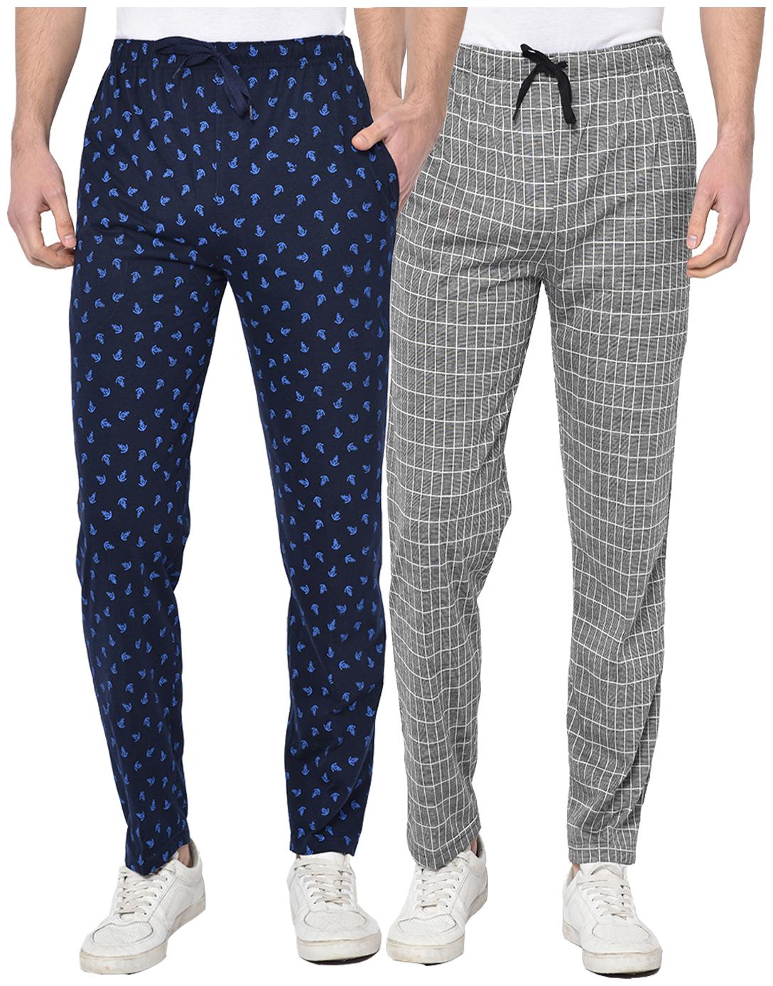 

VIMAL JONNEY Cotton Blend Checkered Blue Grey Track Pants For Men