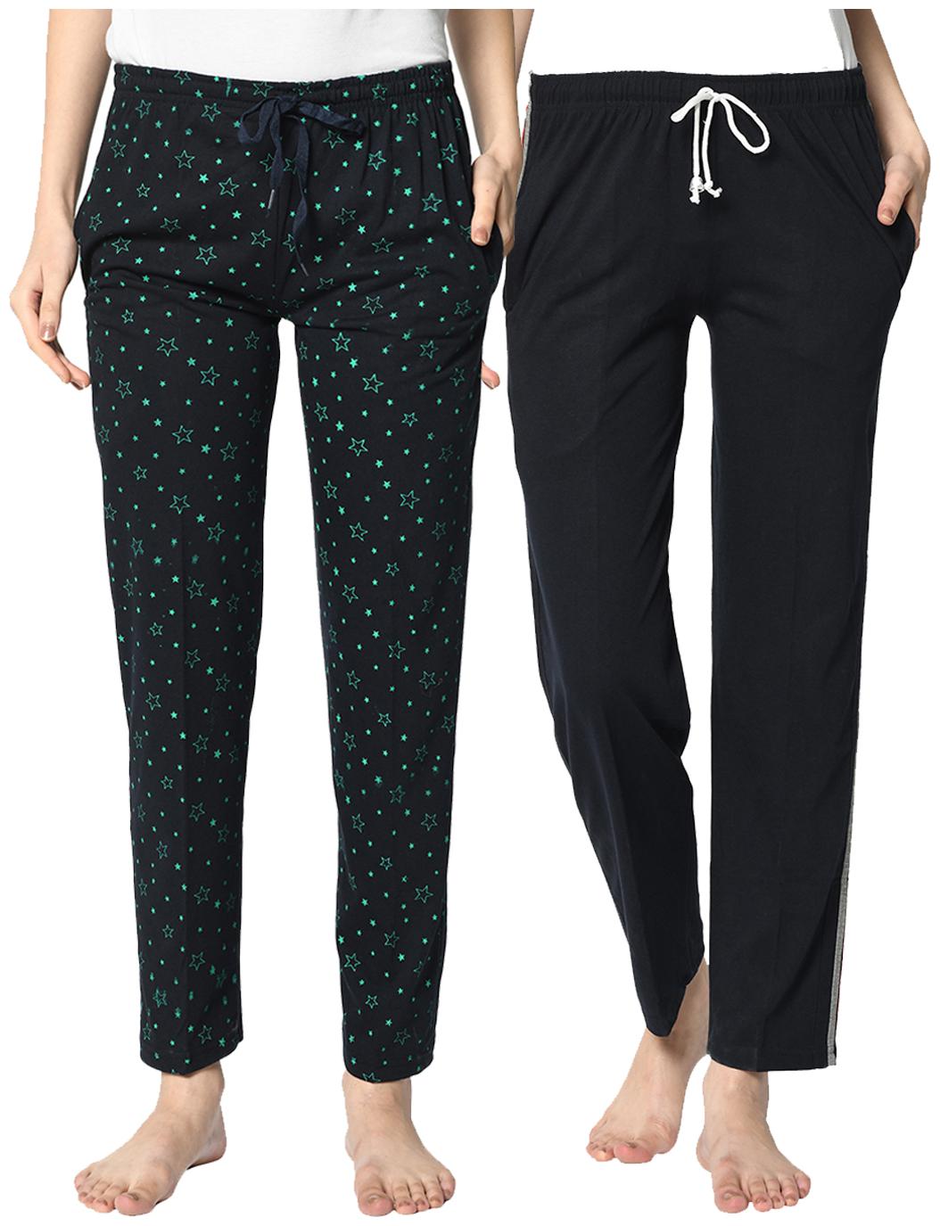 

VIMAL JONNEY Cotton Blend Printed Blue Color Track Pants For Women (Pack Of 2)