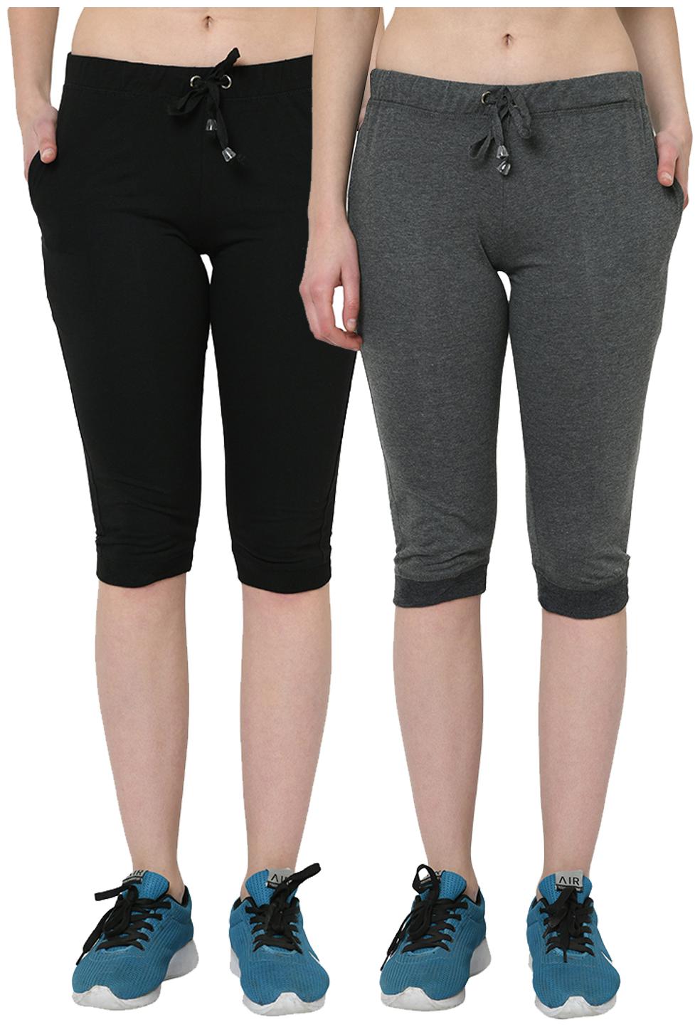 

VIMAL JONNEY Women Solid Regular capri - Black Grey
