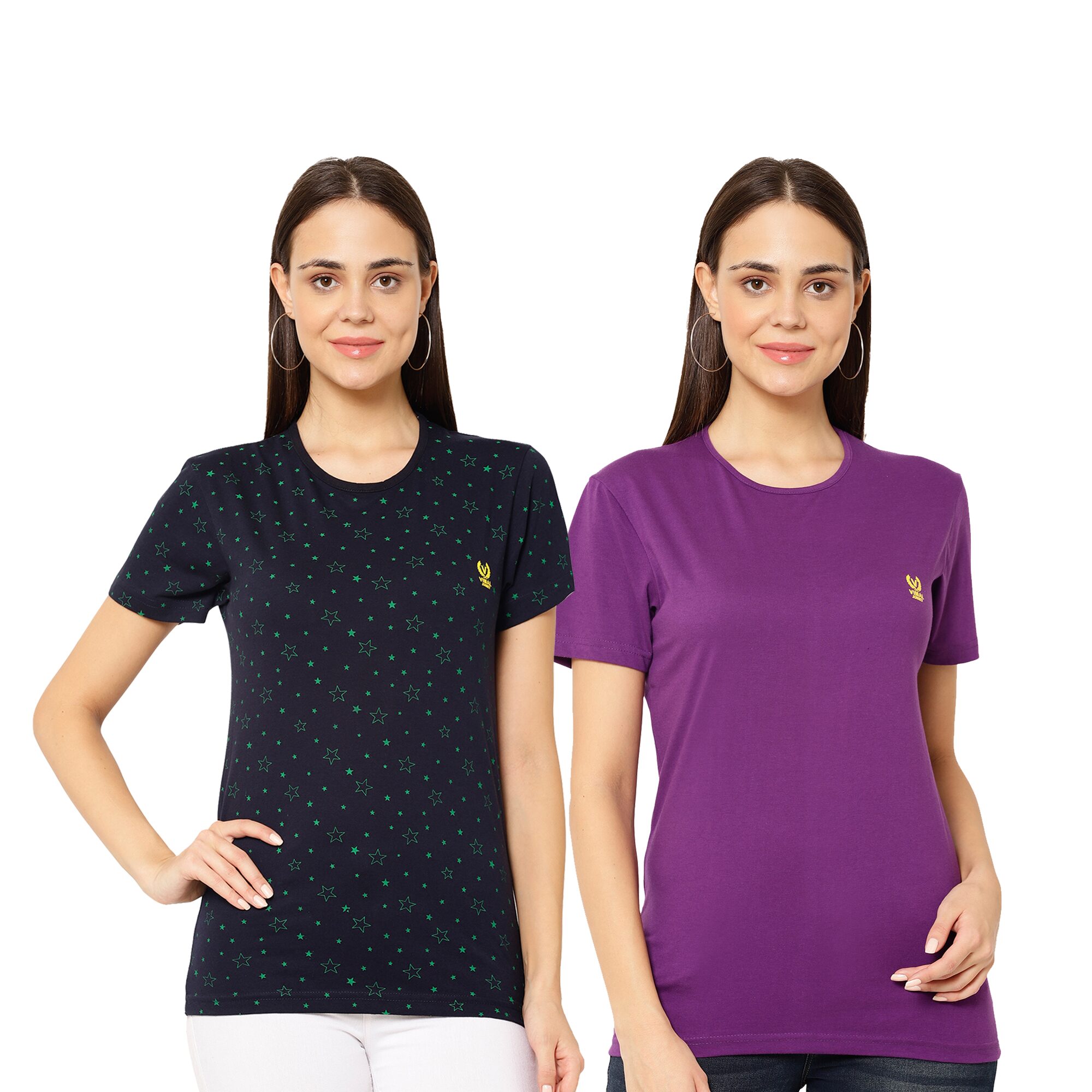 

VIMAL JONNEY Cotton Printed Navy Blue Purple Color T-Shirt For Women (Pack Of 2)