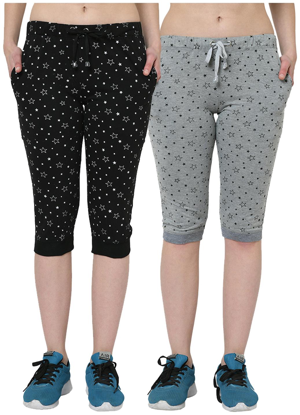 

VIMAL JONNEY Women Printed Regular capri - Black Grey