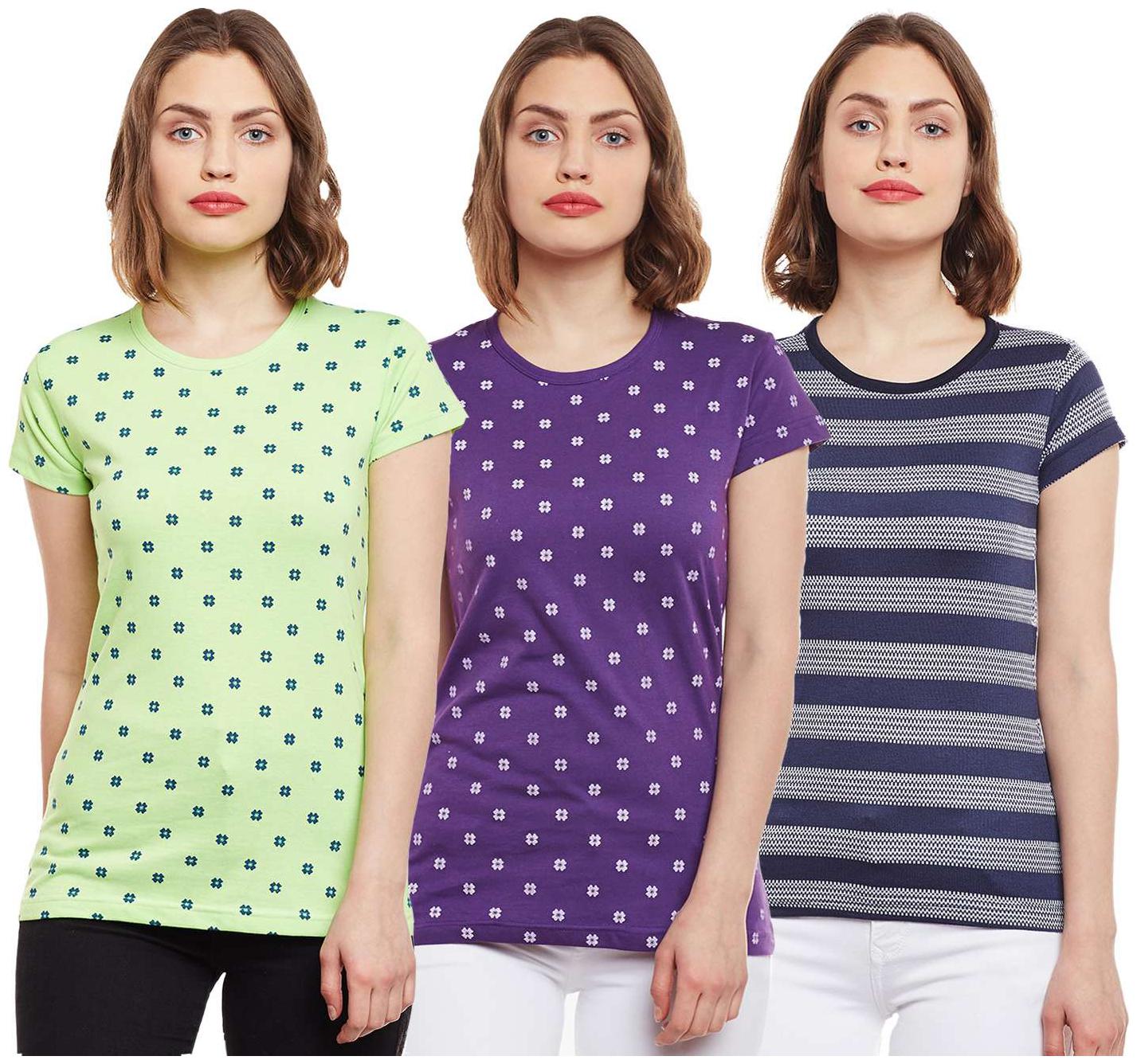 

VIMAL JONNEY Women Multi Regular fit Round neck Cotton T shirt