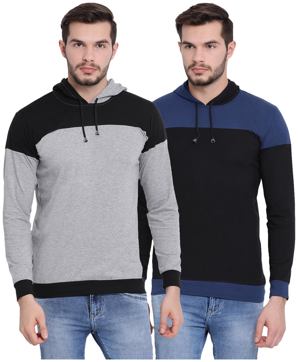 

VIMAL JONNEY Men Grey Black Regular fit Cotton Hood T-Shirt - Pack Of 2
