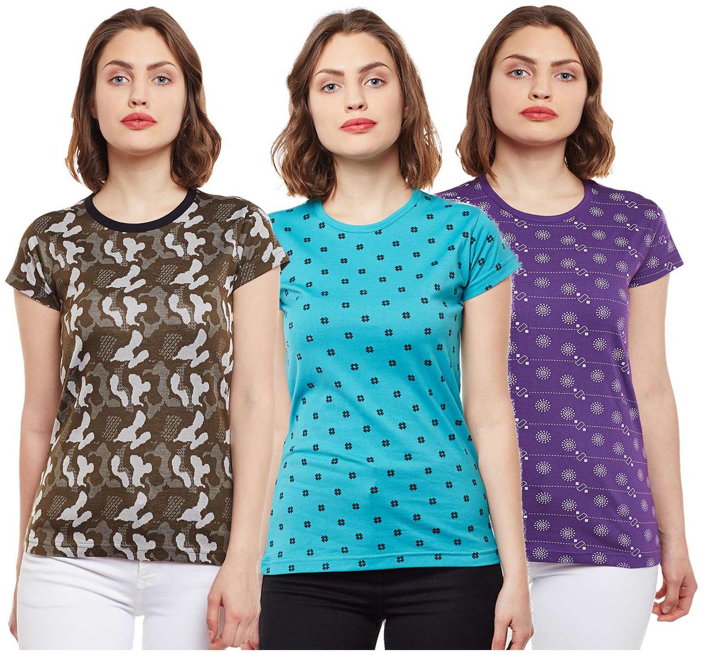 

VIMAL JONNEY Women Multi Regular fit Round neck Cotton T shirt