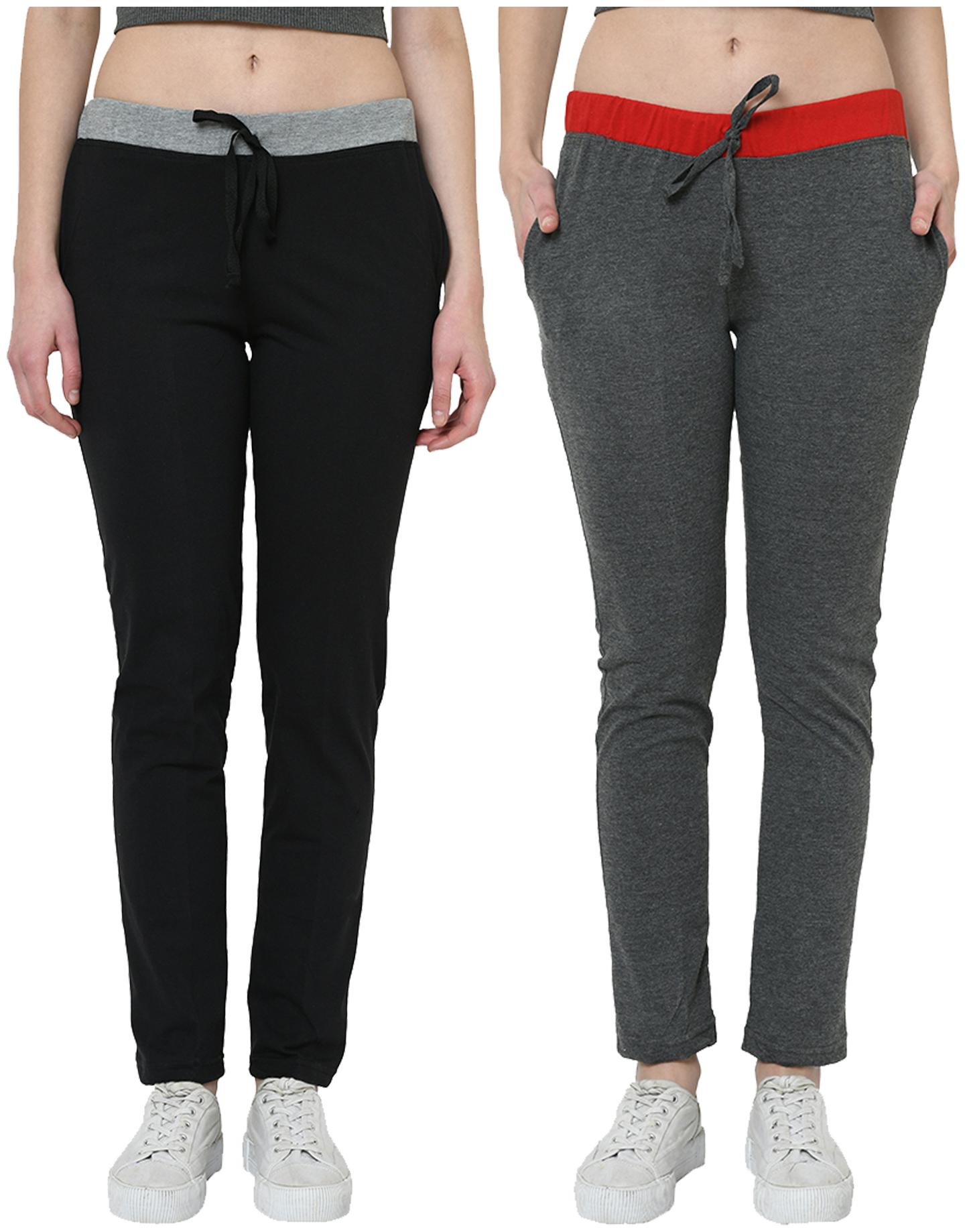 

VIMAL JONNEY Women Cotton Blend Solid Black Grey Track Pants