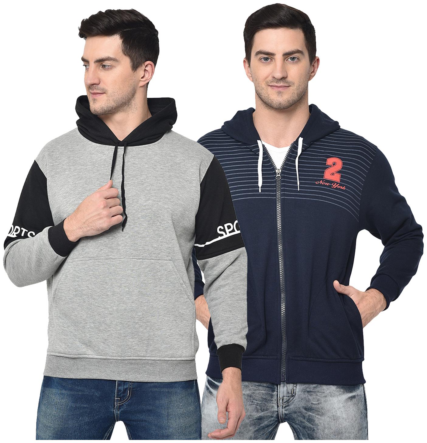 

VIMAL JONNEY Men Grey Blue Hooded Hoodie