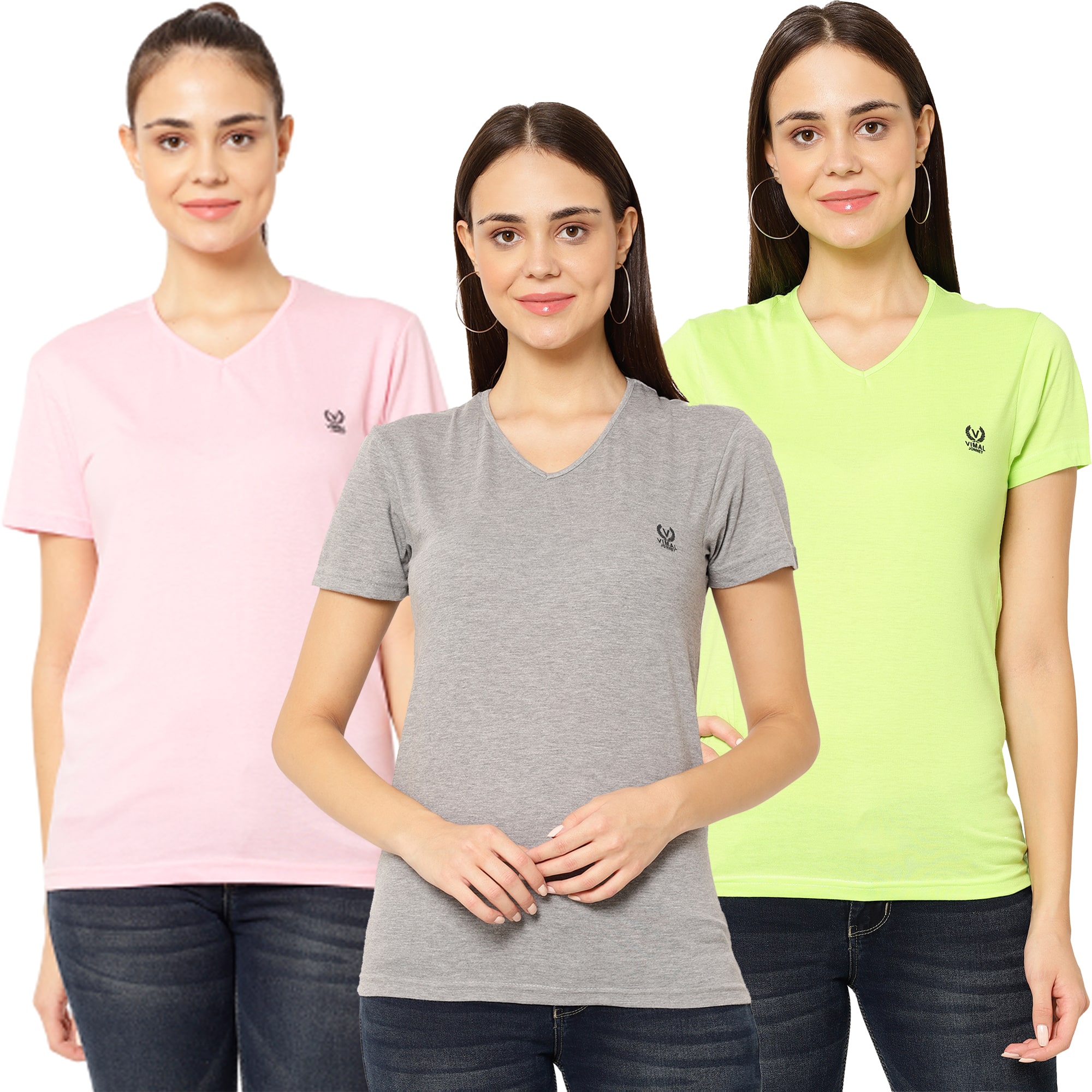 

VIMAL JONNEY Women Multi Regular fit V neck Cotton T shirt