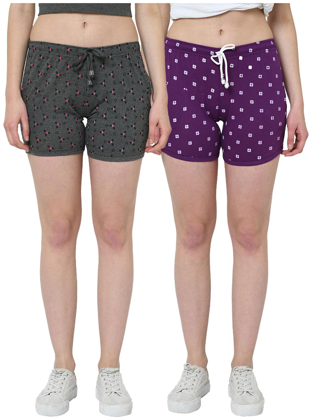 

VIMAL JONNEY Women Printed Regular shorts - Grey Purple