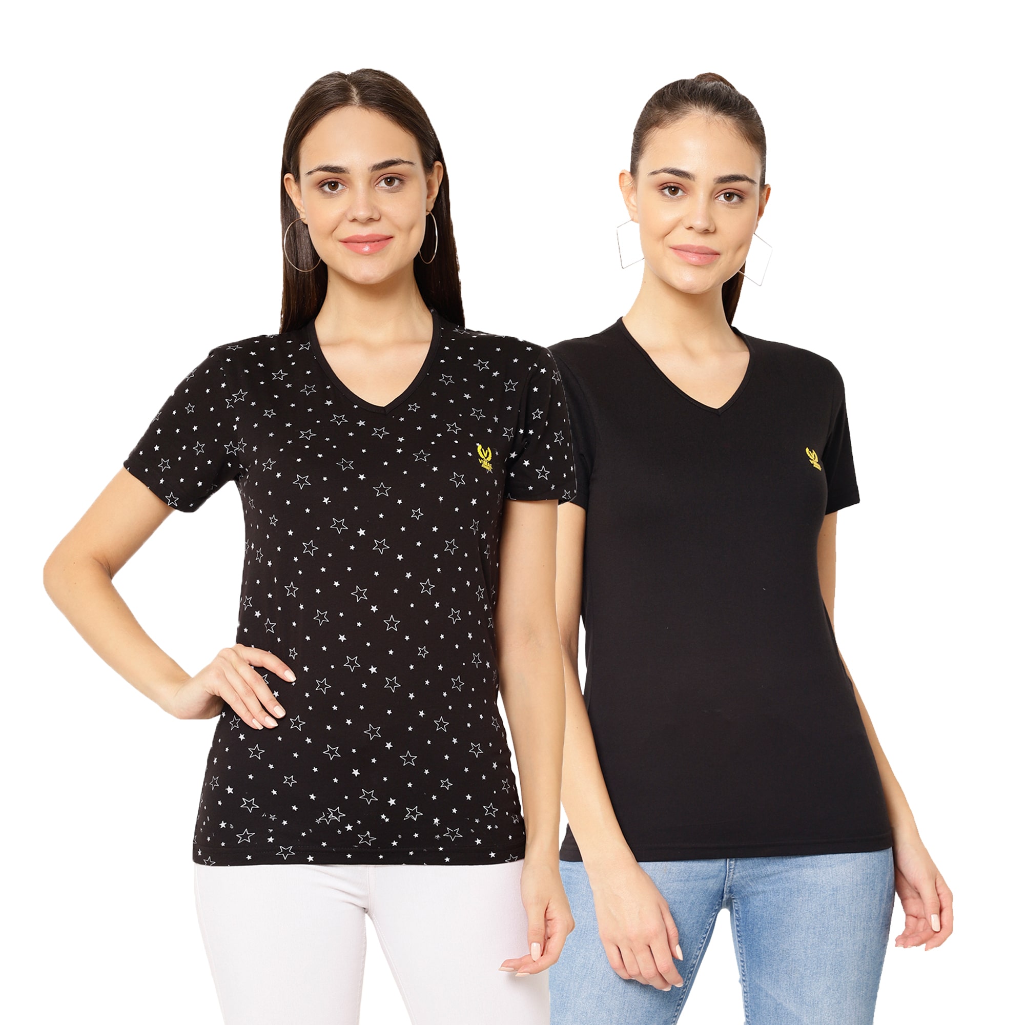 

VIMAL JONNEY Women Black Regular fit V neck Cotton blend T shirt