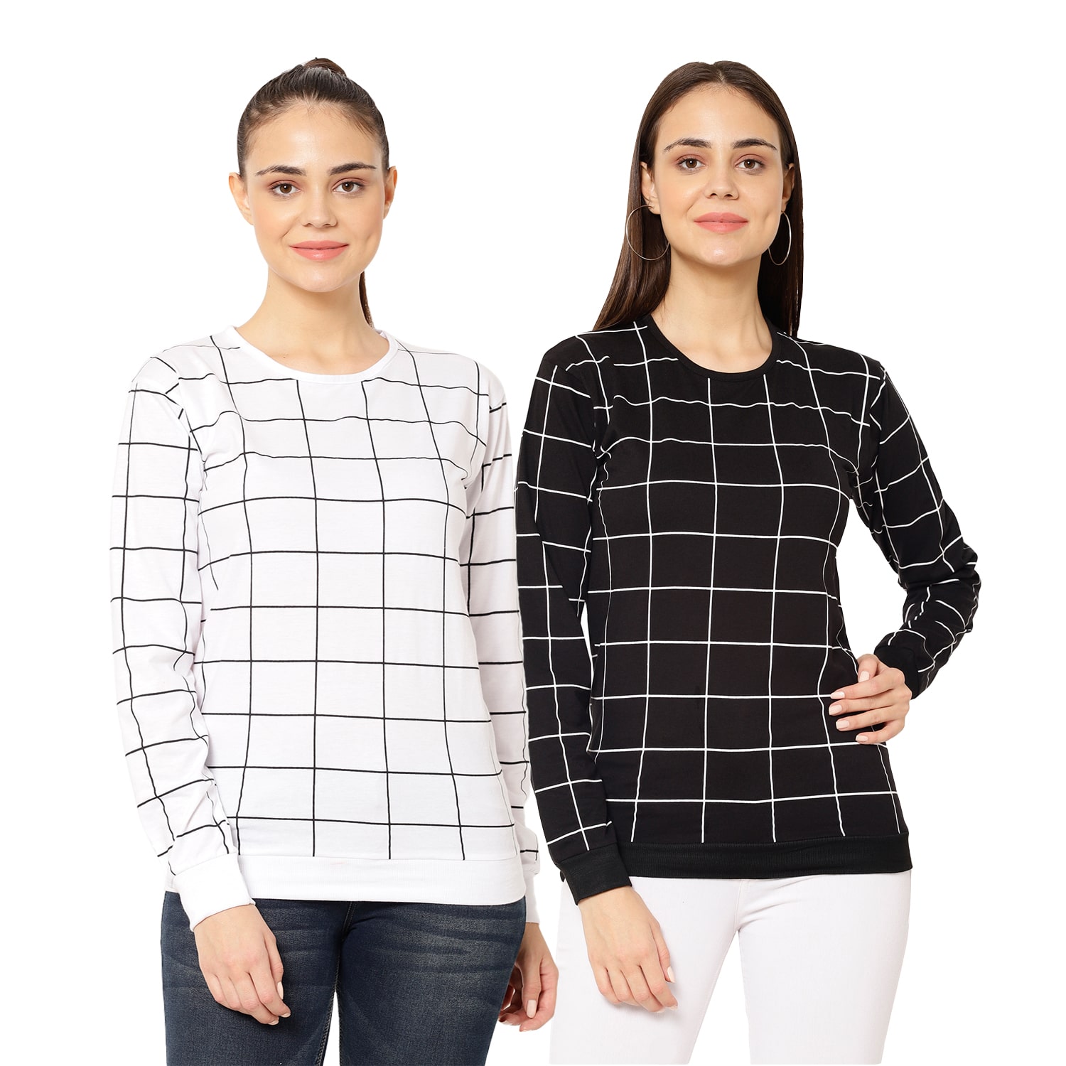 

VIMAL JONNEY Women Black White Regular fit Round neck Cotton T shirt
