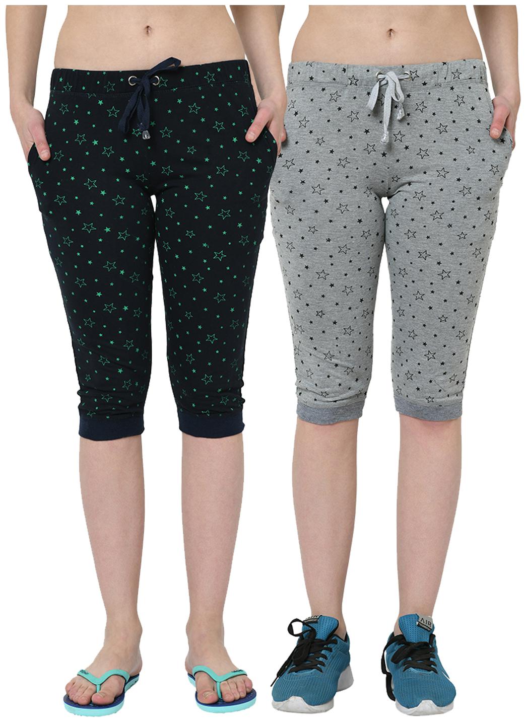 

VIMAL JONNEY Women Cotton Printed Regular Capri Navy Blue Grey