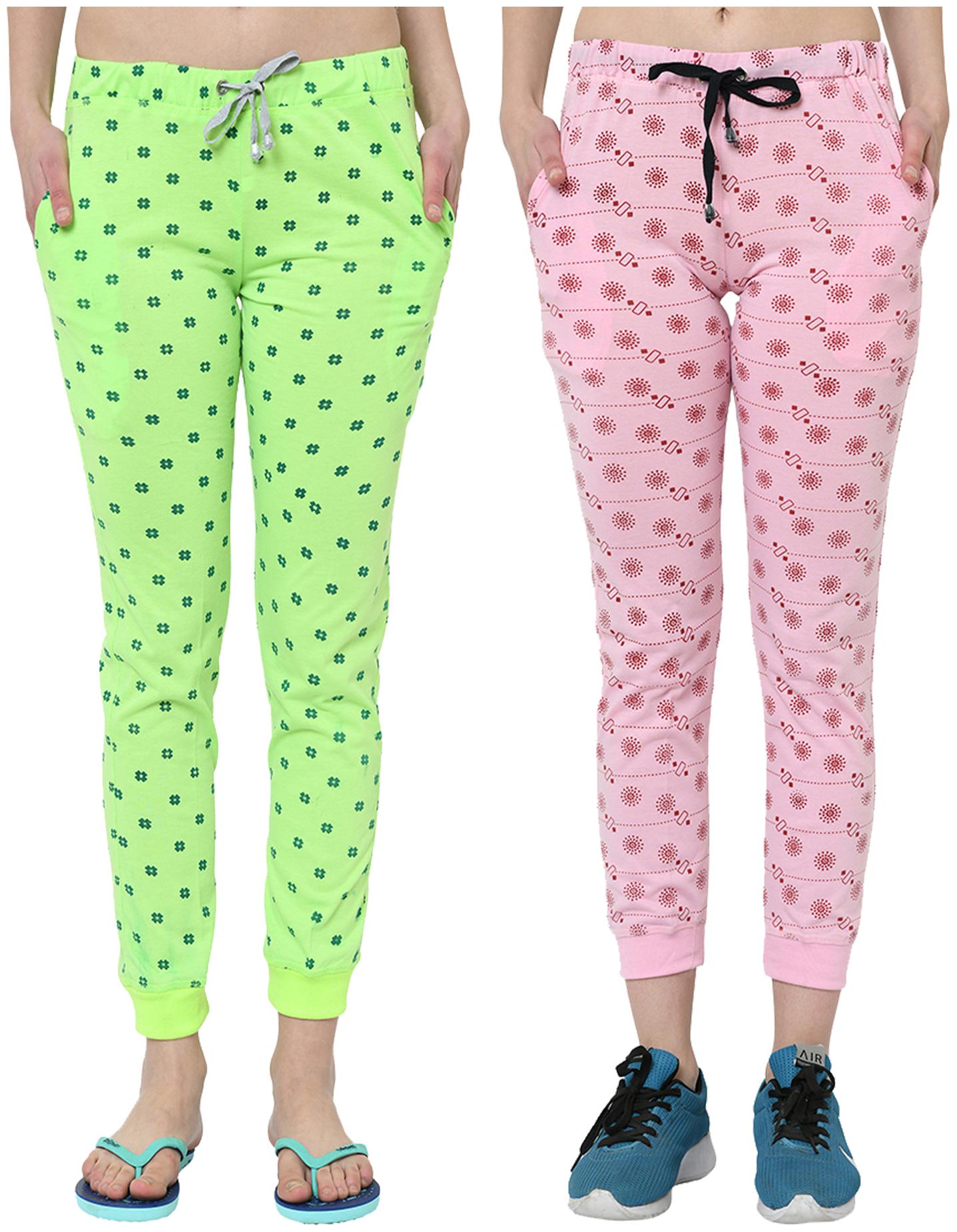 

VIMAL JONNEY Women Cotton Blend Printed Green Pink Joggers