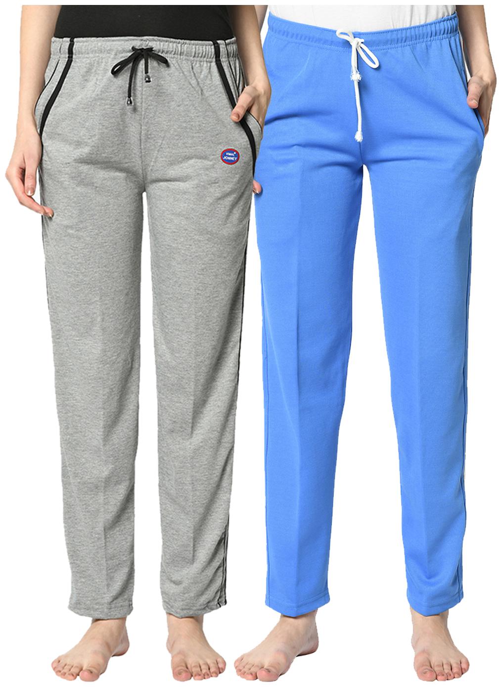 

VIMAL JONNEY Cotton Blend Solid Grey Blue Color Track Pants For Women (Pack Of 2)