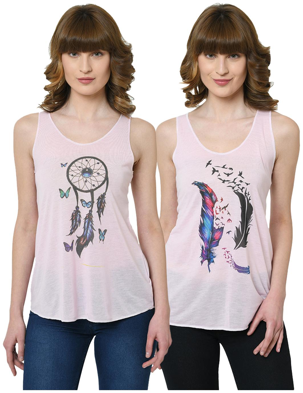 

VIMAL JONNEY Women Pink Regular fit U neck Polyester Tank top