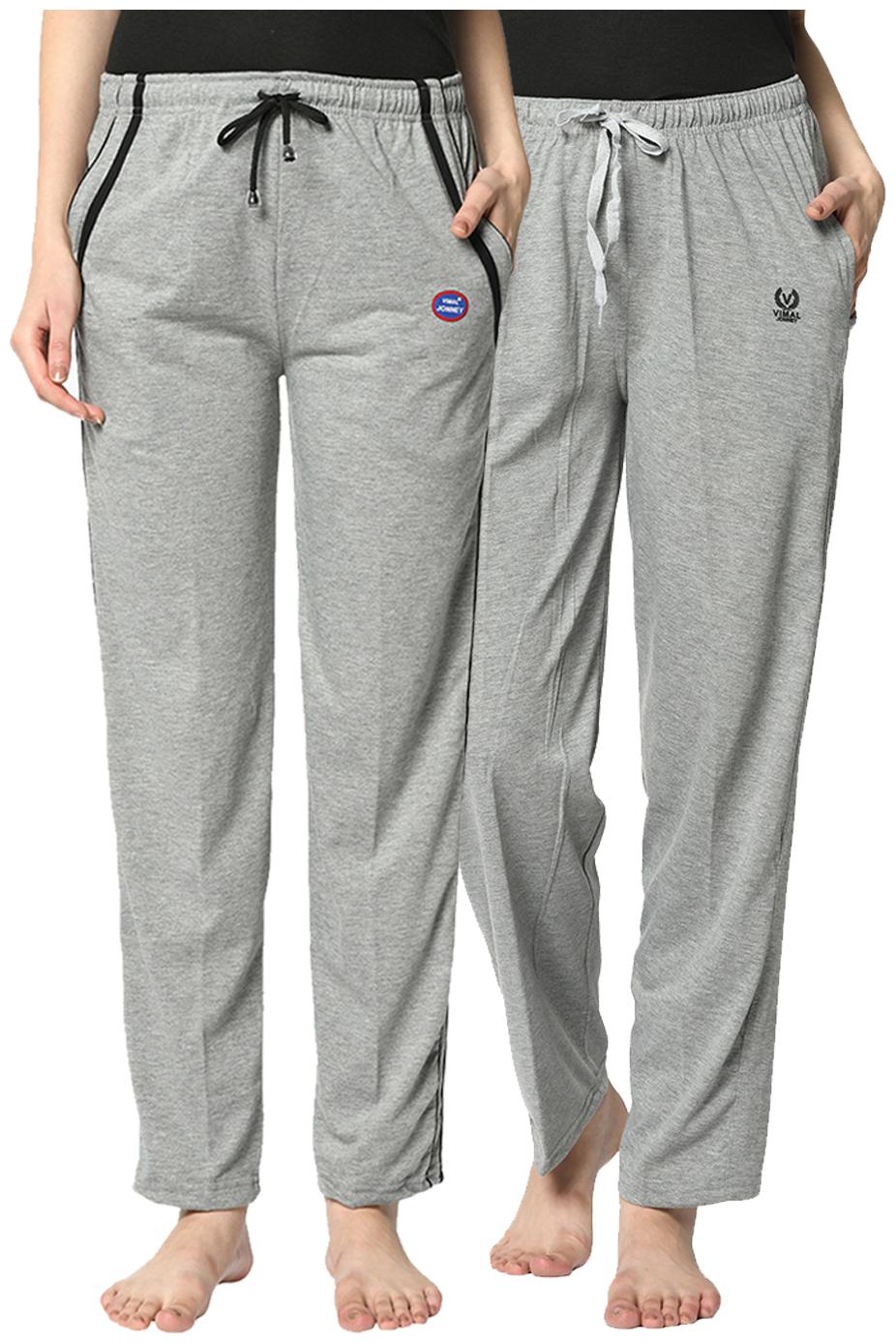 

VIMAL JONNEY Cotton Blend Solid Grey Color Track Pants For Women (Pack Of 2)