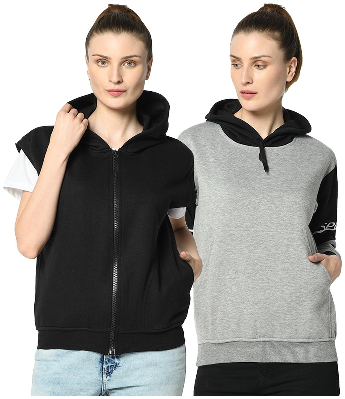 

VIMAL JONNEY Women Solid Hoodie - Black Grey
